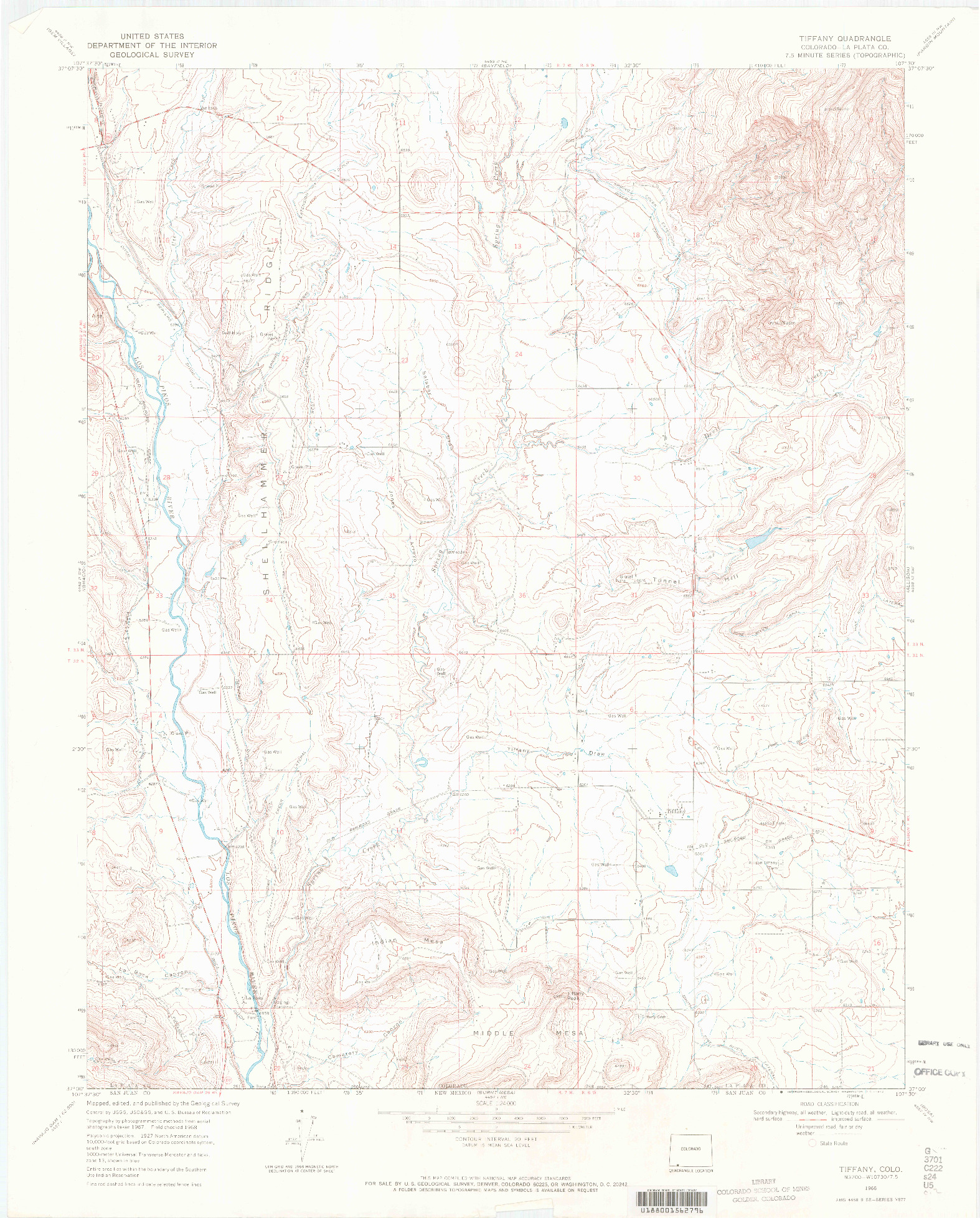 USGS 1:24000-SCALE QUADRANGLE FOR TIFFANY, CO 1968