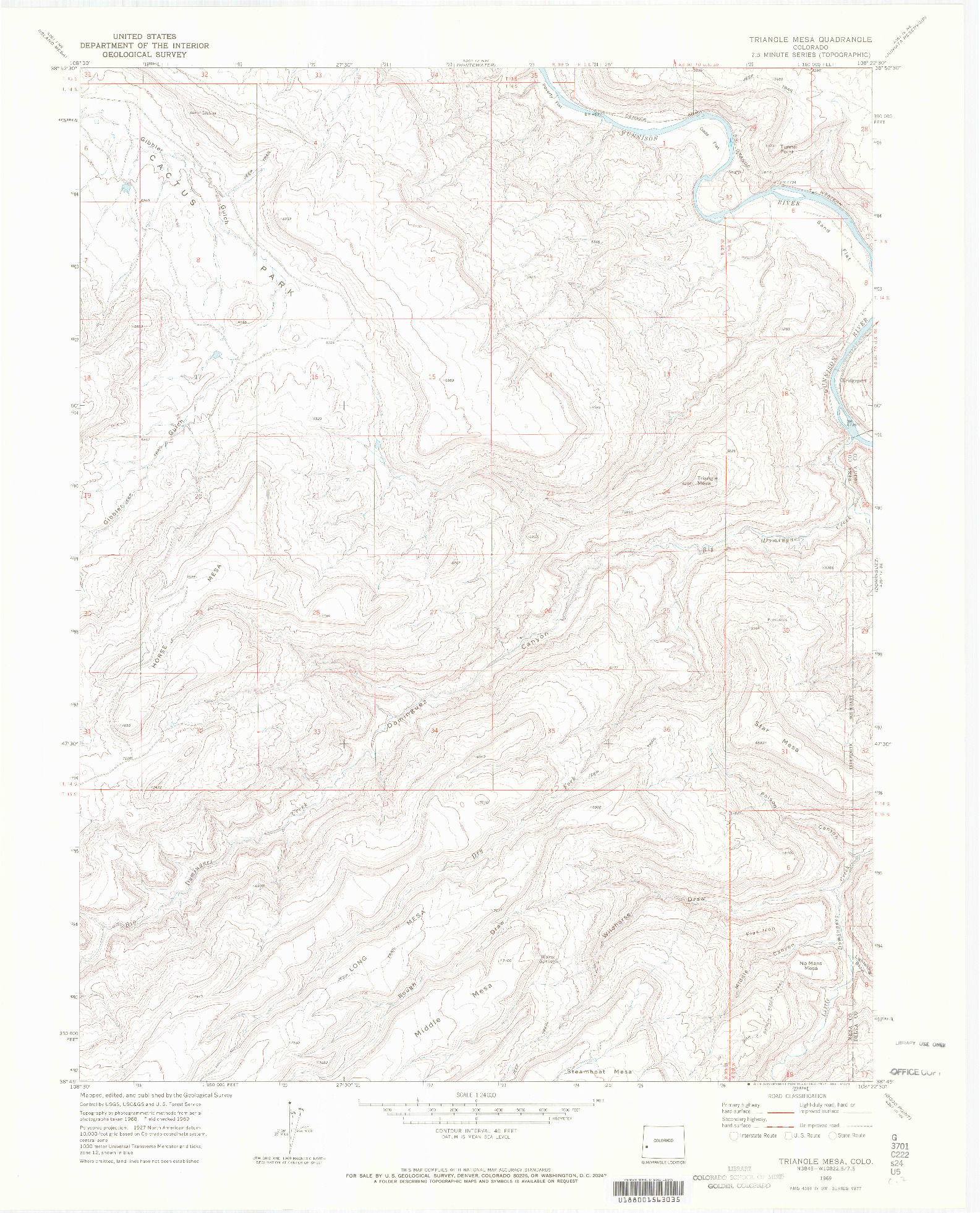 USGS 1:24000-SCALE QUADRANGLE FOR TRIANGLE MESA, CO 1969