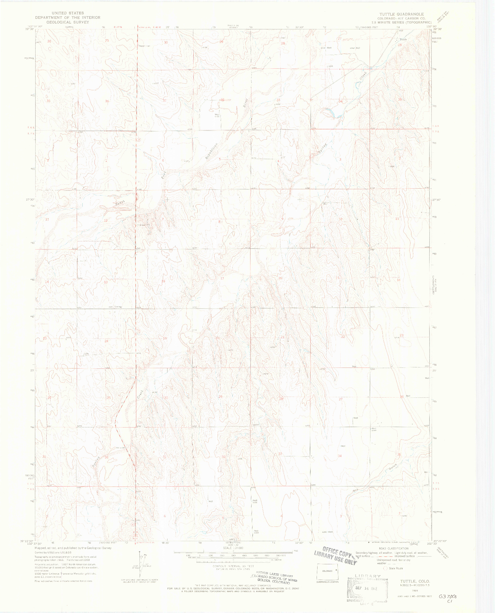 USGS 1:24000-SCALE QUADRANGLE FOR TUTTLE, CO 1969