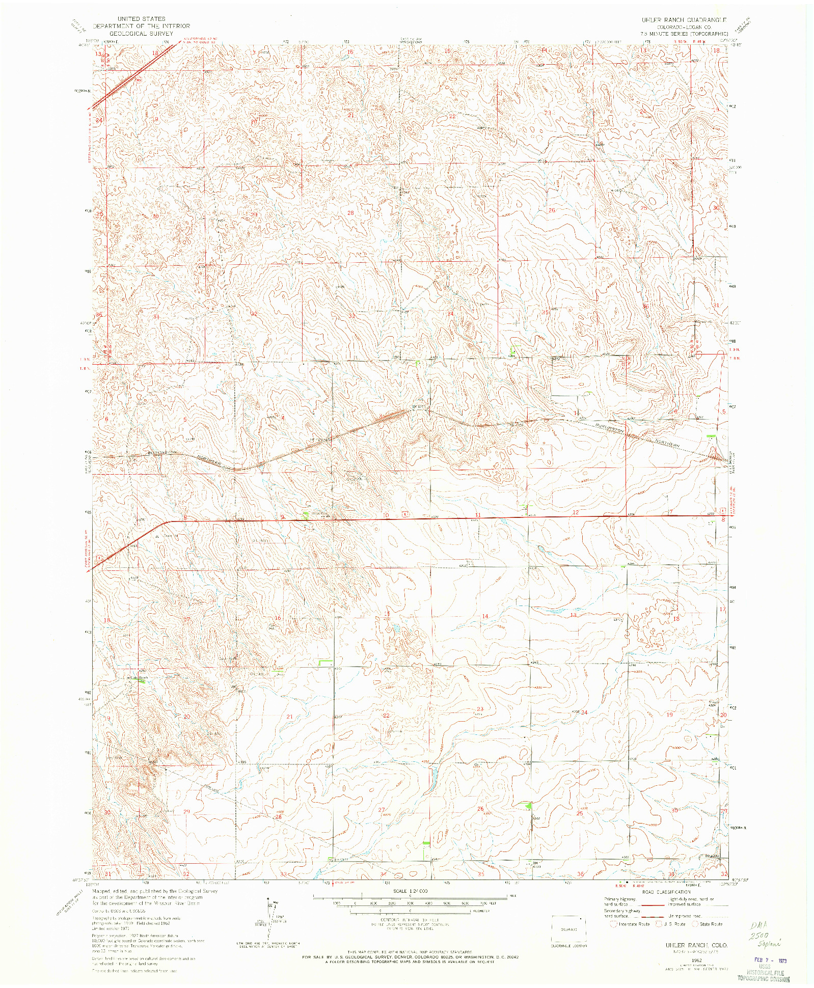 USGS 1:24000-SCALE QUADRANGLE FOR UHLER RANCH, CO 1962