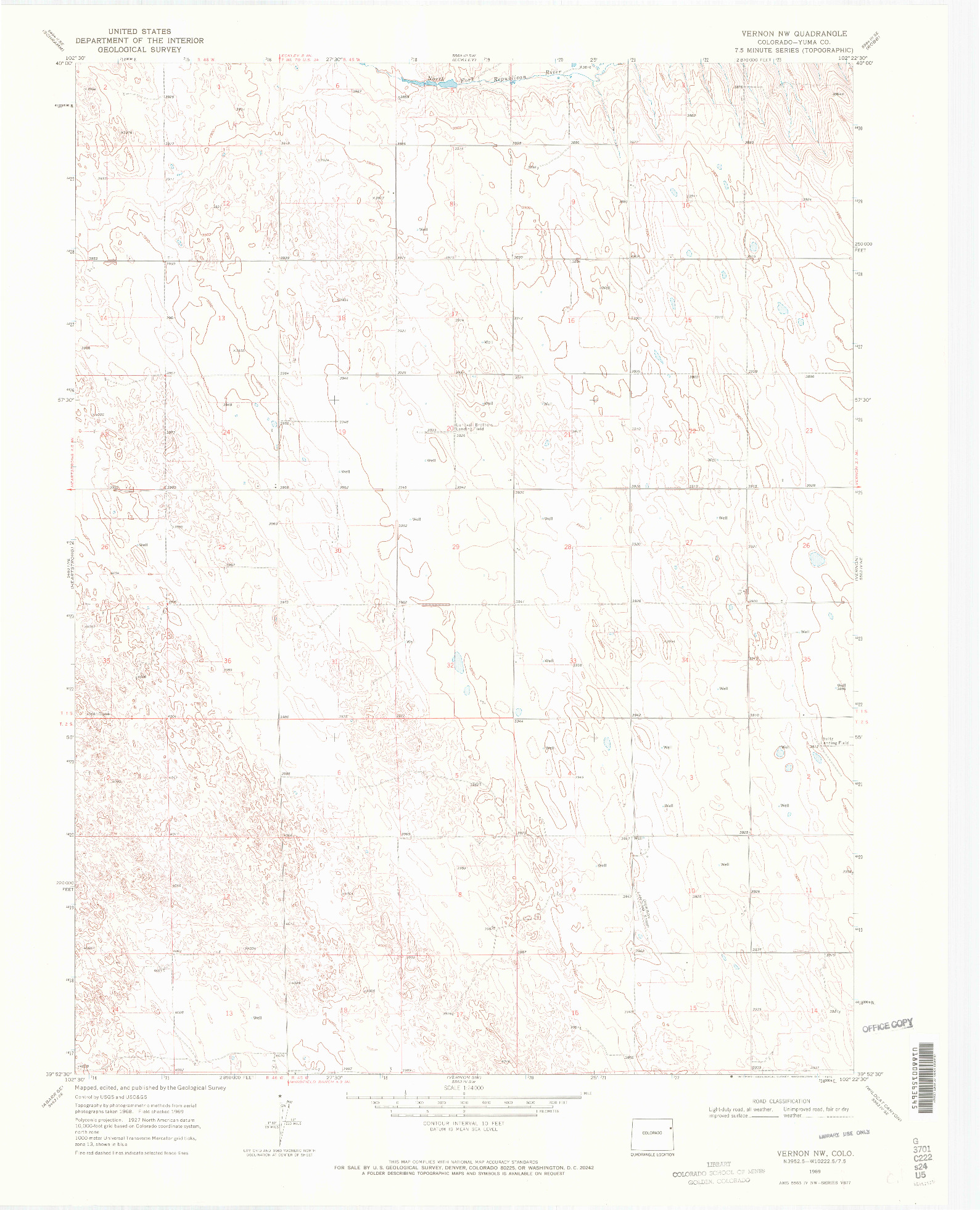USGS 1:24000-SCALE QUADRANGLE FOR VERNON NW, CO 1969