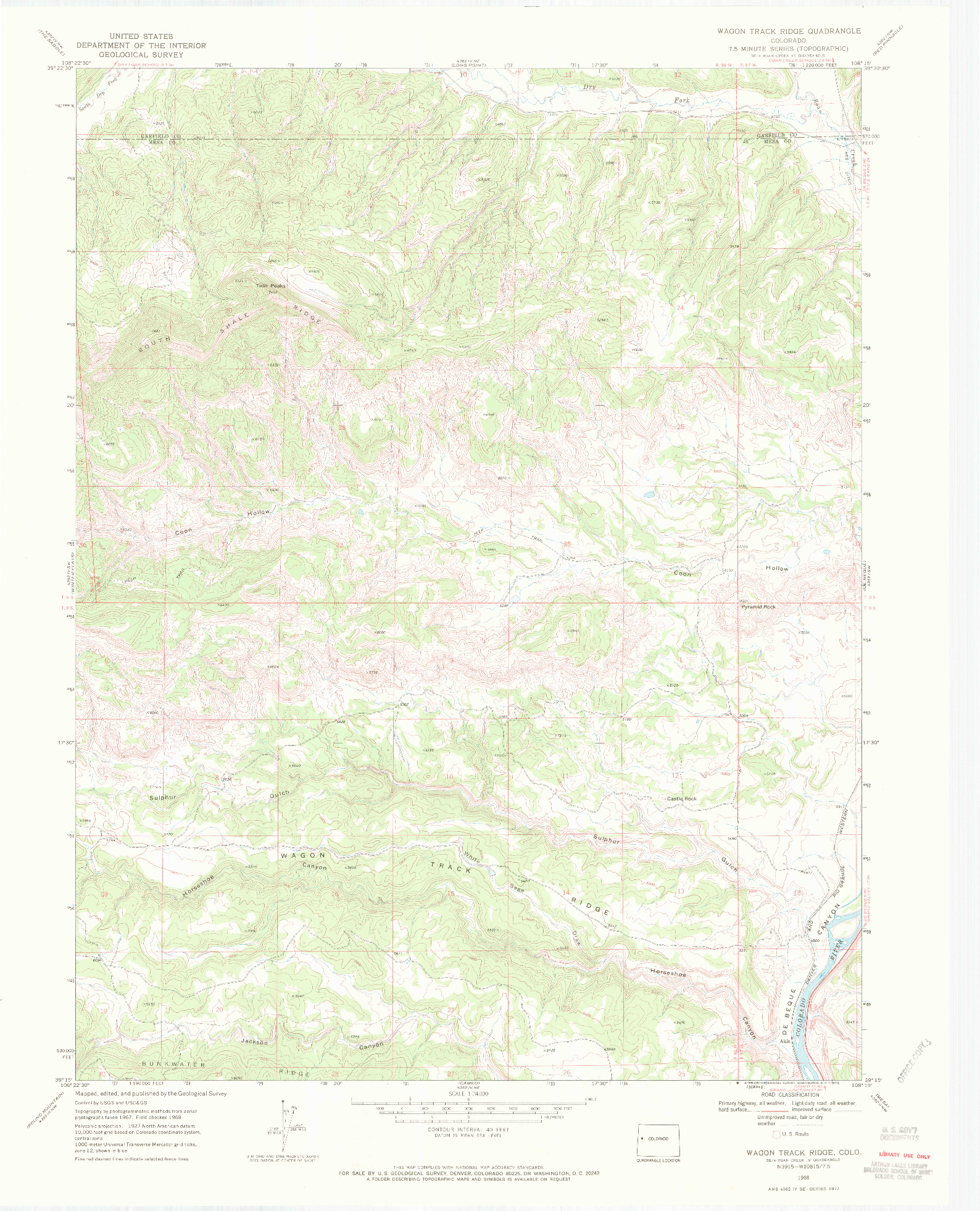 USGS 1:24000-SCALE QUADRANGLE FOR WAGON TRACK RIDGE, CO 1968