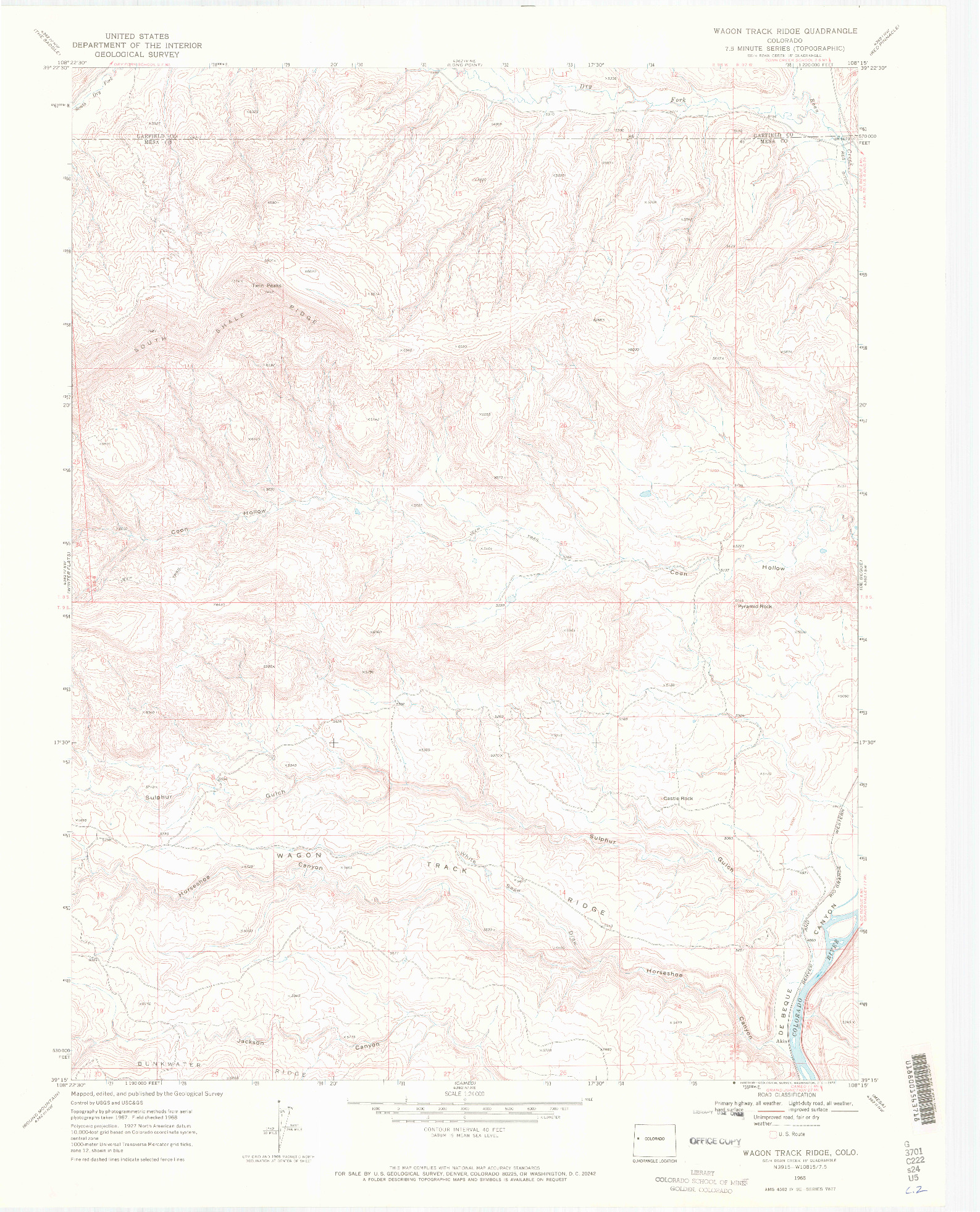 USGS 1:24000-SCALE QUADRANGLE FOR WAGON TRACK RIDGE, CO 1968