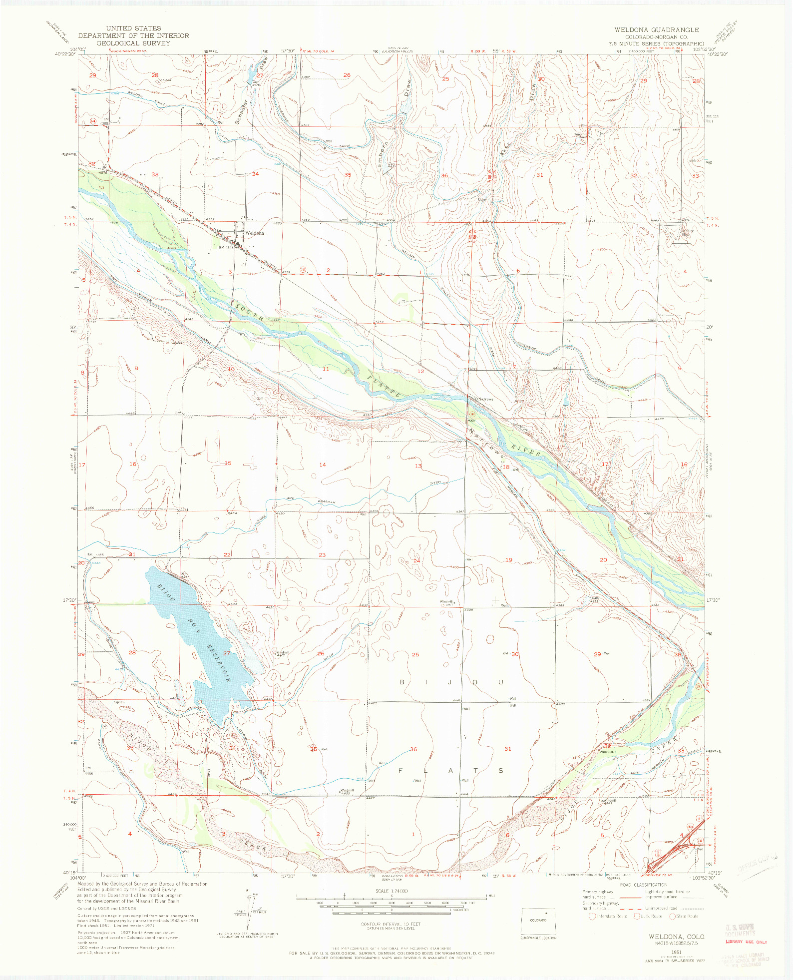 USGS 1:24000-SCALE QUADRANGLE FOR WELDONA, CO 1951