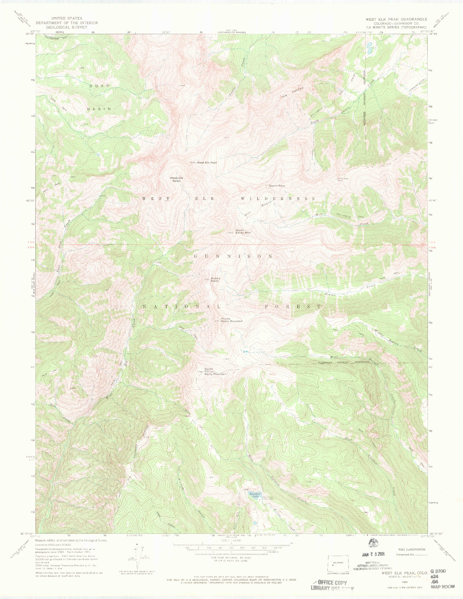 USGS 1:24000-SCALE QUADRANGLE FOR WEST ELK PEAK, CO 1965