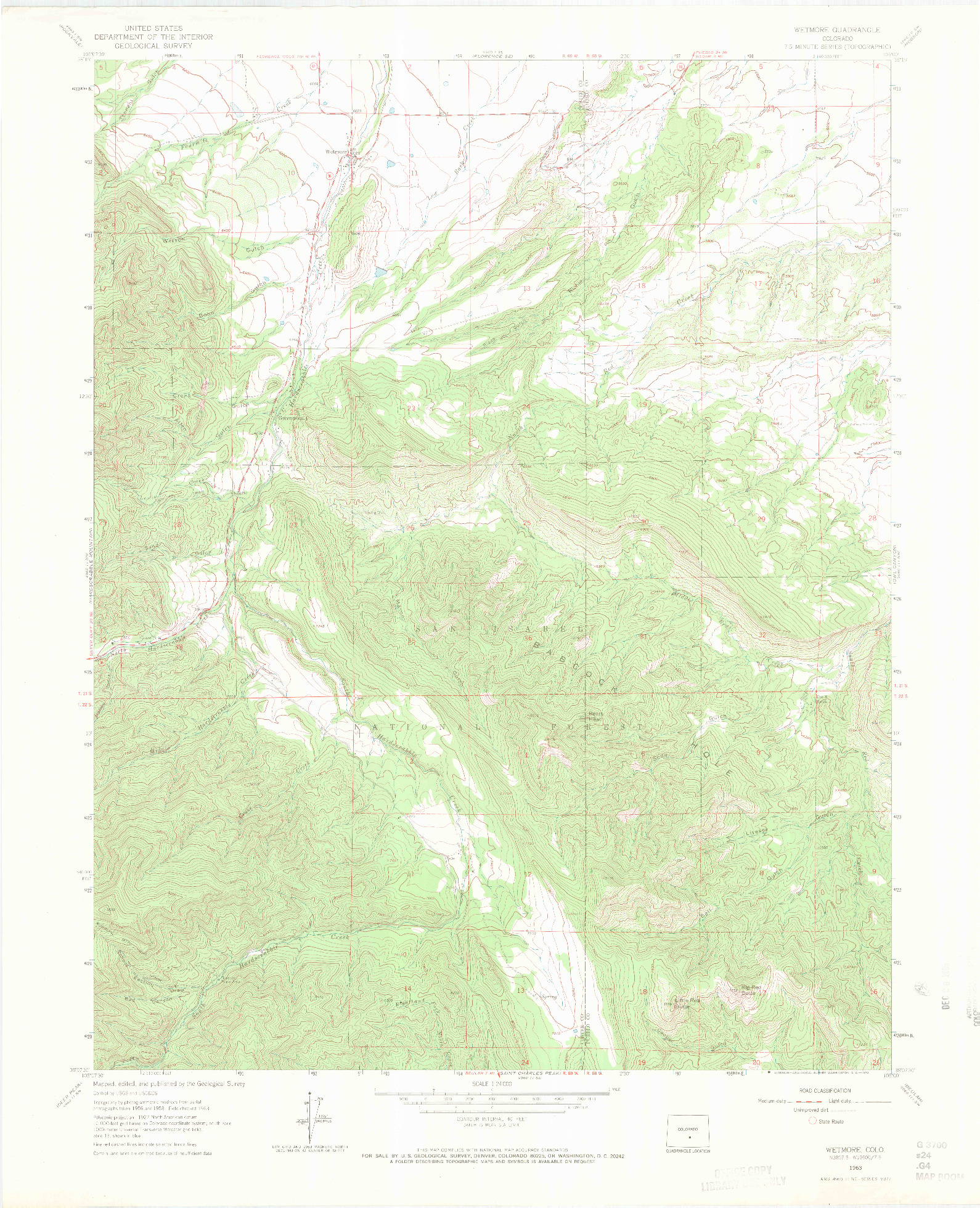 USGS 1:24000-SCALE QUADRANGLE FOR WETMORE, CO 1963