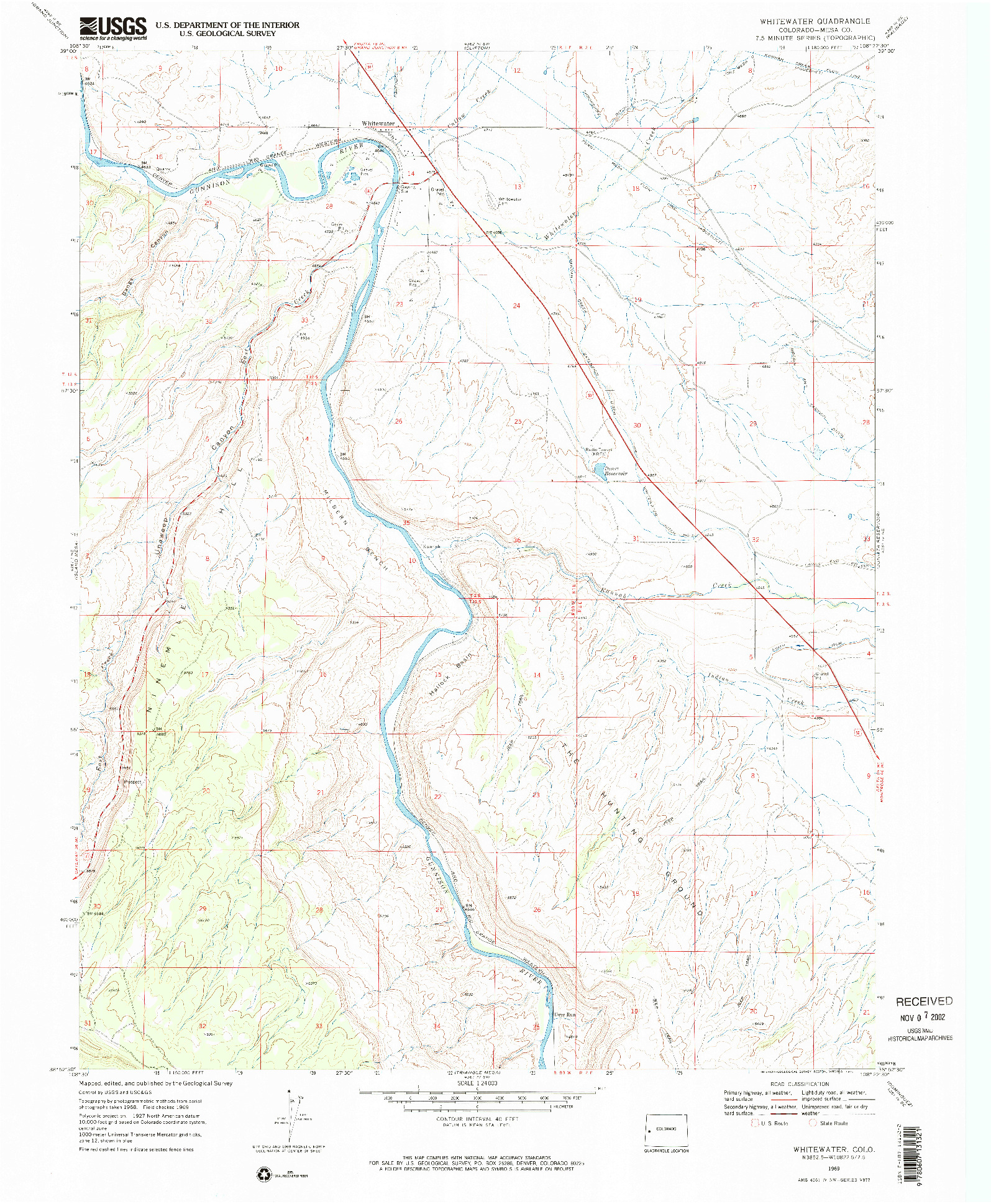 USGS 1:24000-SCALE QUADRANGLE FOR WHITEWATER, CO 1969