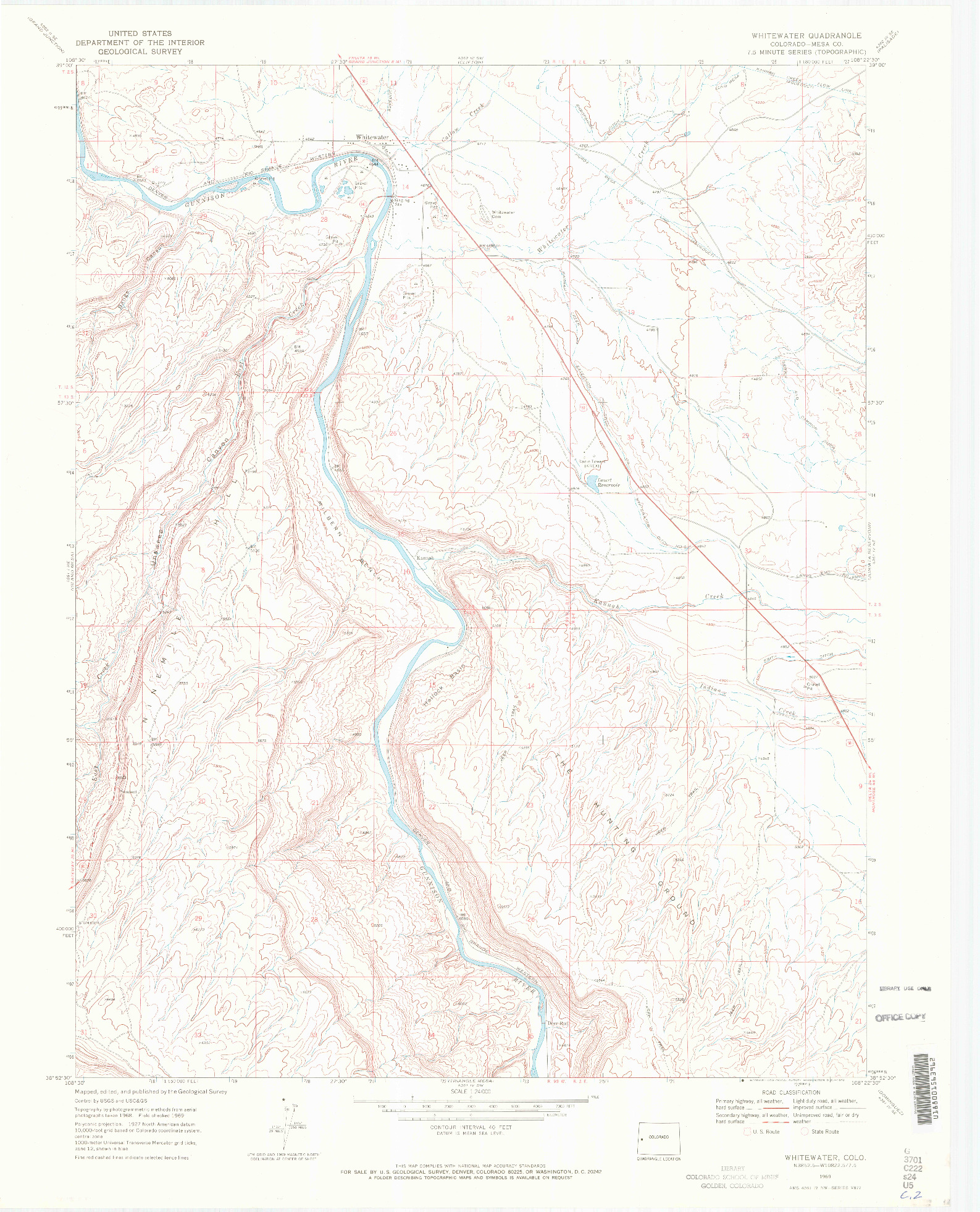 USGS 1:24000-SCALE QUADRANGLE FOR WHITEWATER, CO 1969