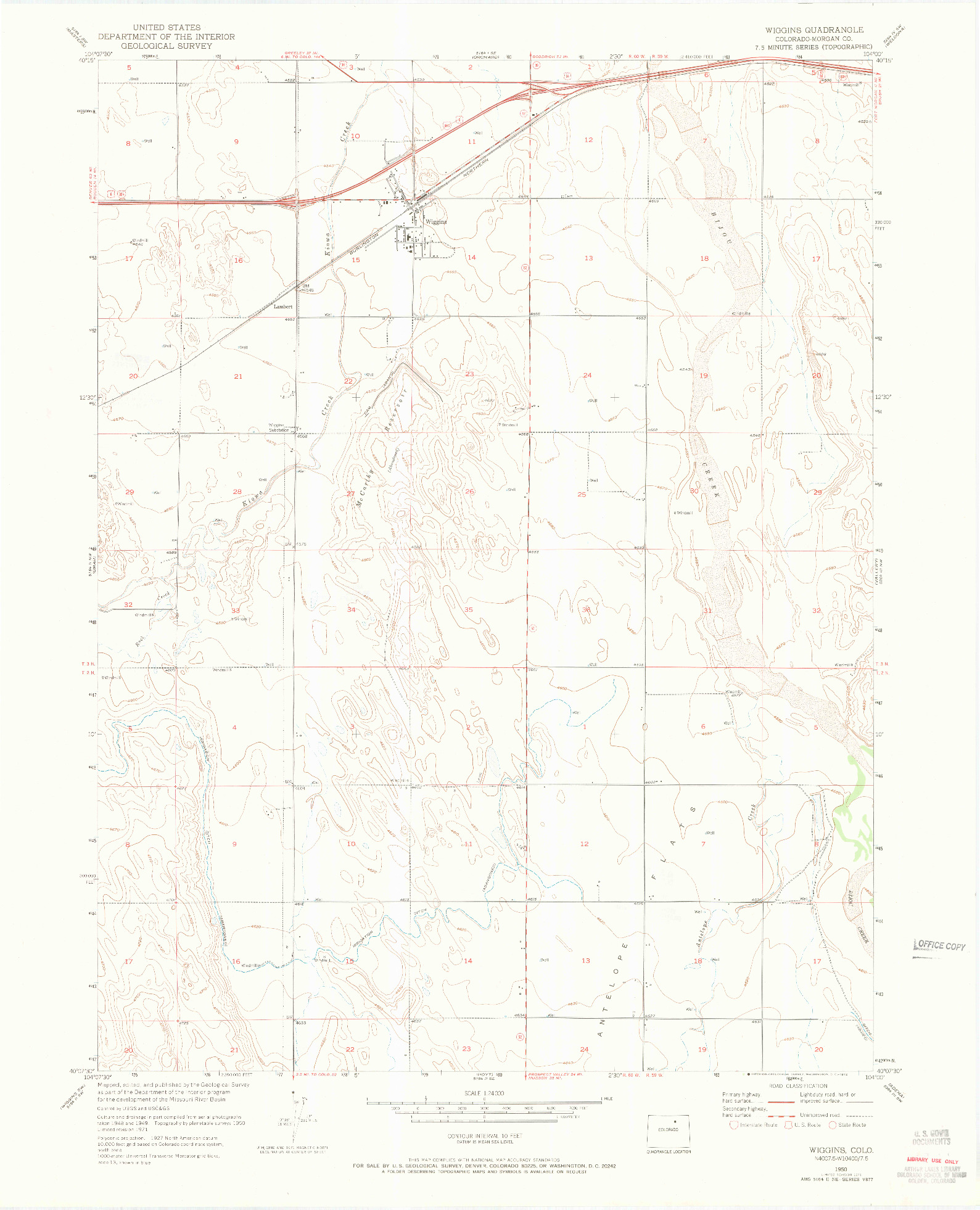 USGS 1:24000-SCALE QUADRANGLE FOR WIGGINS, CO 1950