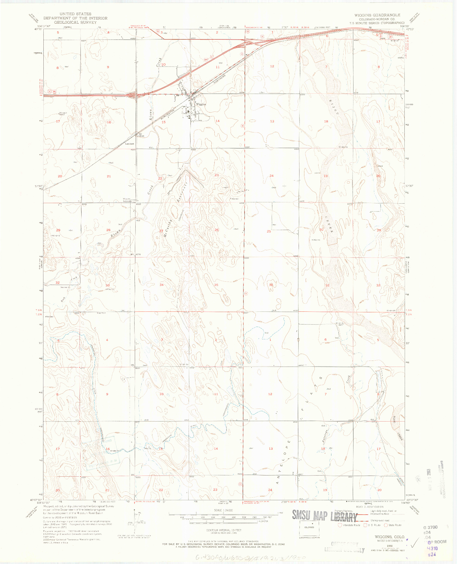 USGS 1:24000-SCALE QUADRANGLE FOR WIGGINS, CO 1950