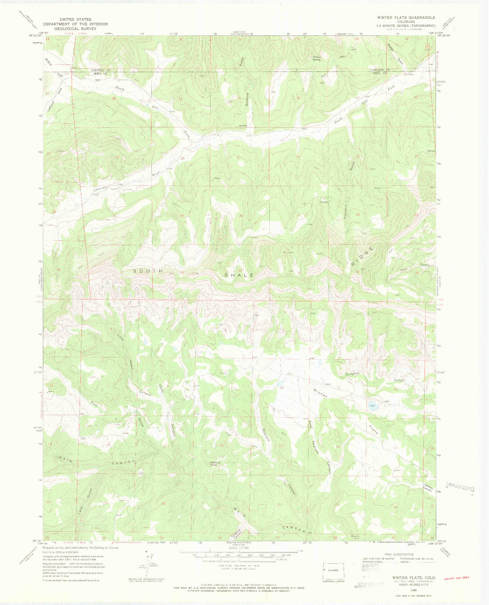 USGS 1:24000-SCALE QUADRANGLE FOR WINTER FLATS, CO 1968