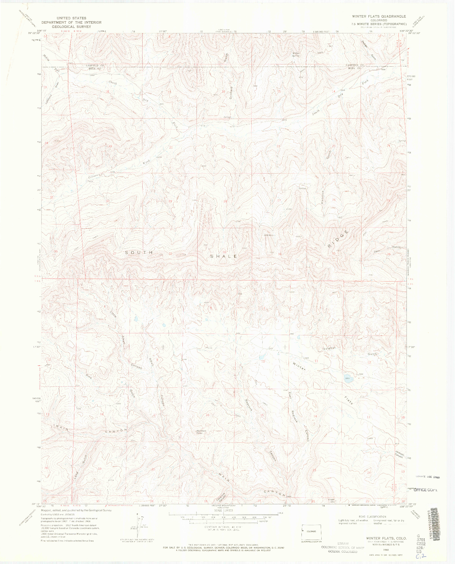 USGS 1:24000-SCALE QUADRANGLE FOR WINTER FLATS, CO 1968