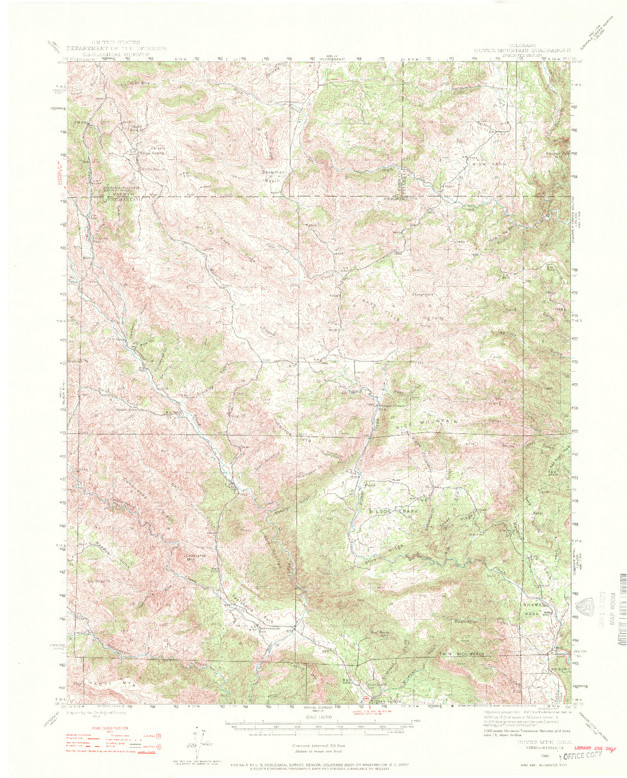 USGS 1:62500-SCALE QUADRANGLE FOR COVER MTN., CO 1942