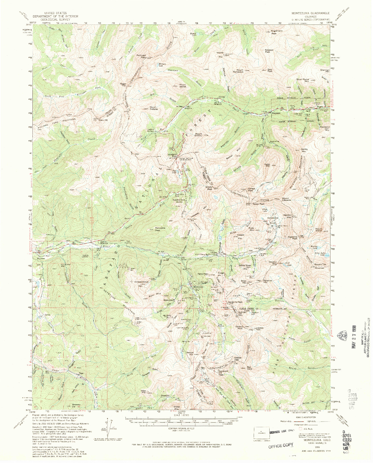 USGS 1:62500-SCALE QUADRANGLE FOR MONTEZUMA, CO 1958