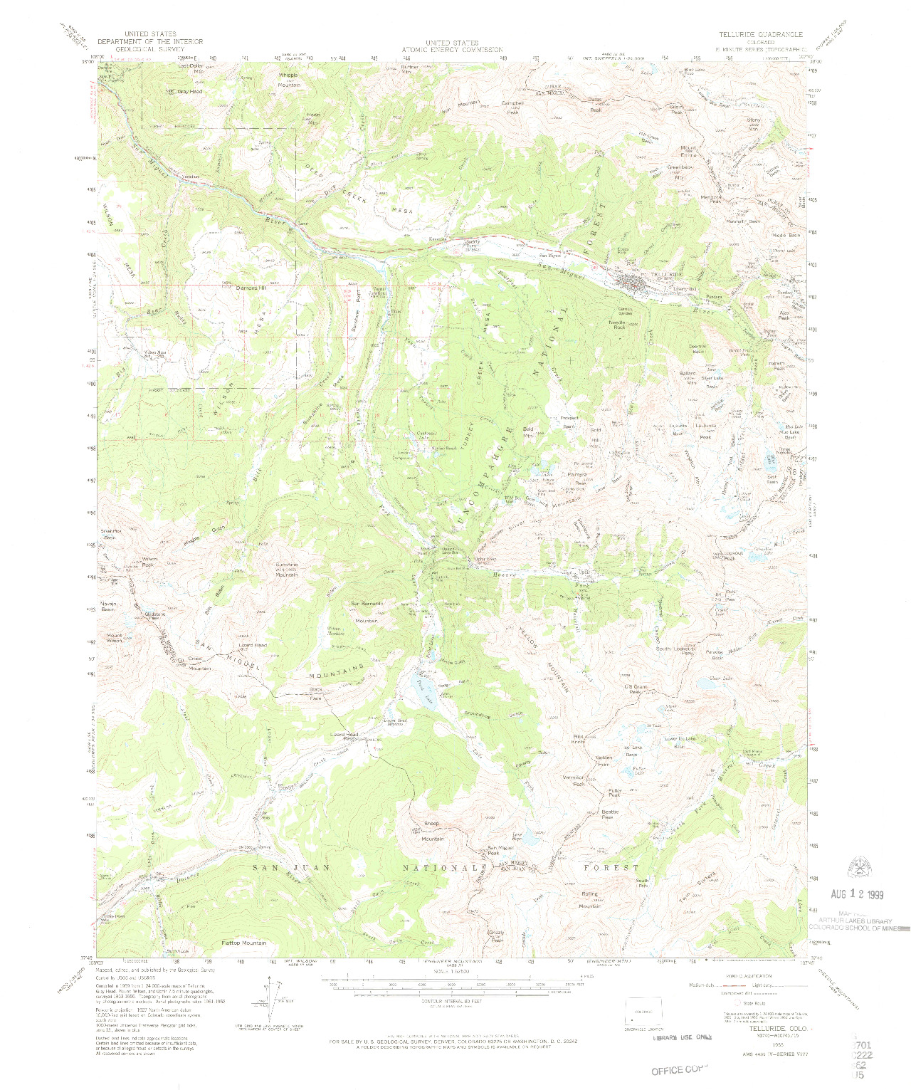 USGS 1:62500-SCALE QUADRANGLE FOR TELLURIDE, CO 1955