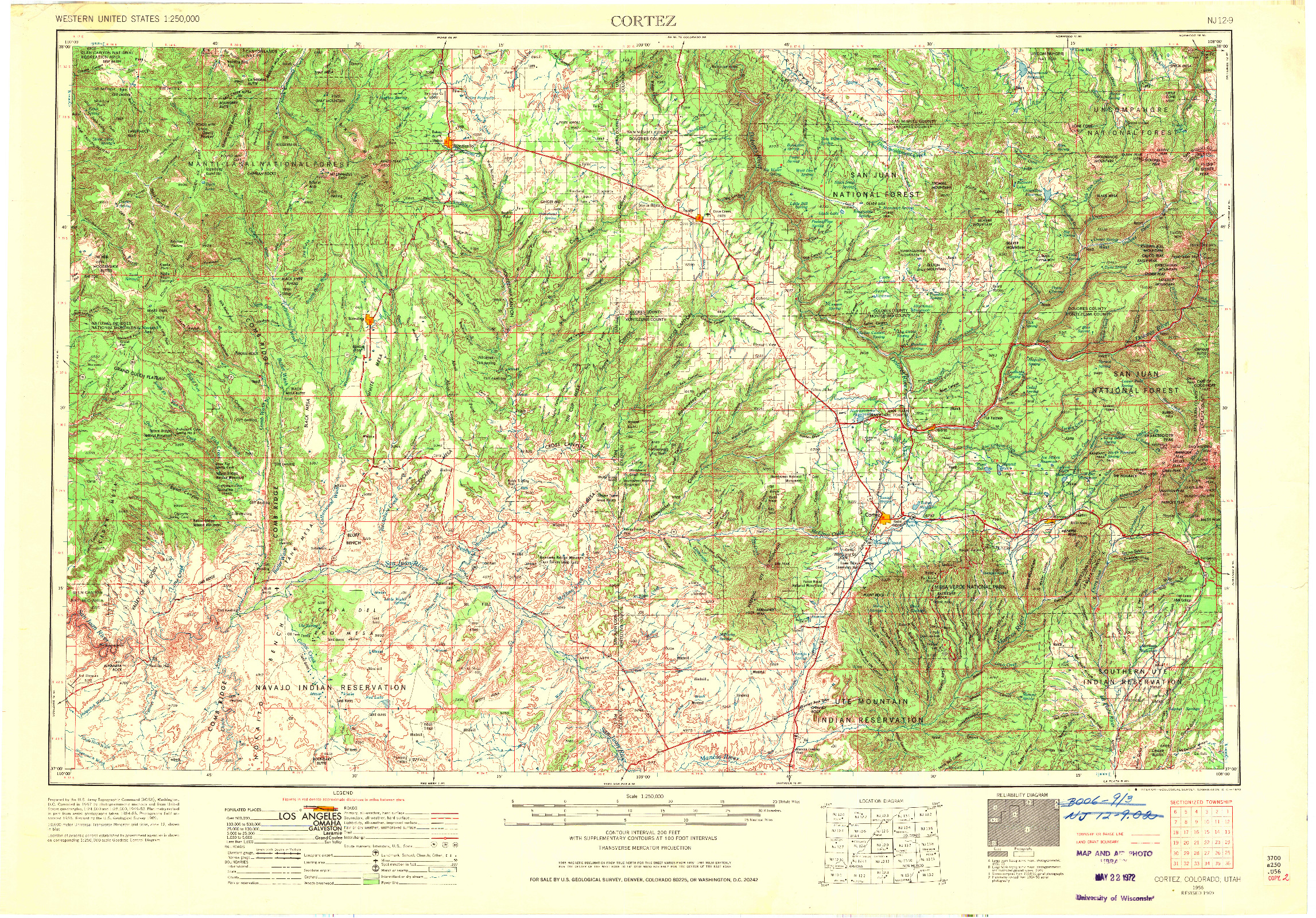 USGS 1:250000-SCALE QUADRANGLE FOR CORTEZ, CO 1956