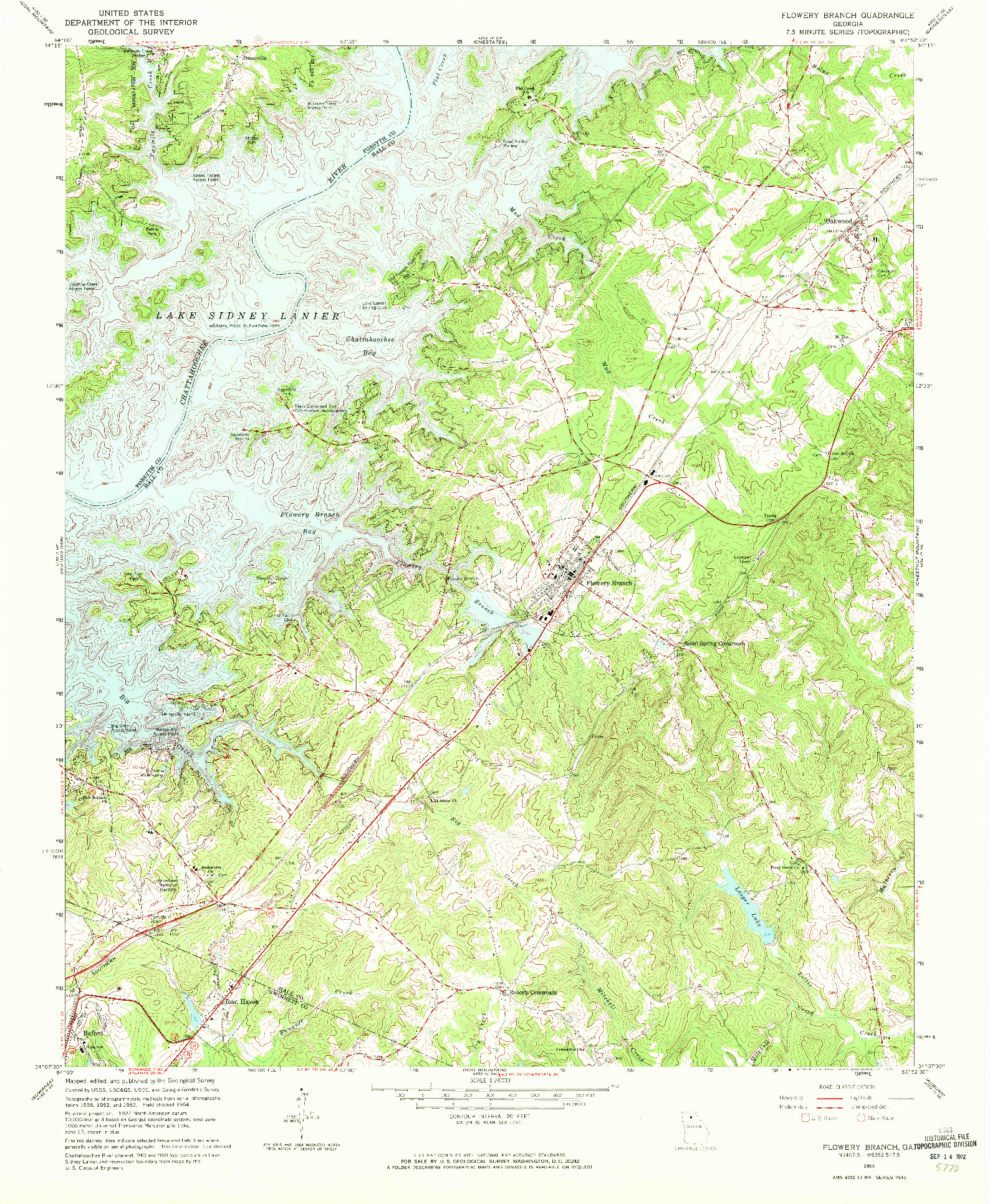 USGS 1:24000-SCALE QUADRANGLE FOR FLOWERY BRANCH, GA 1964