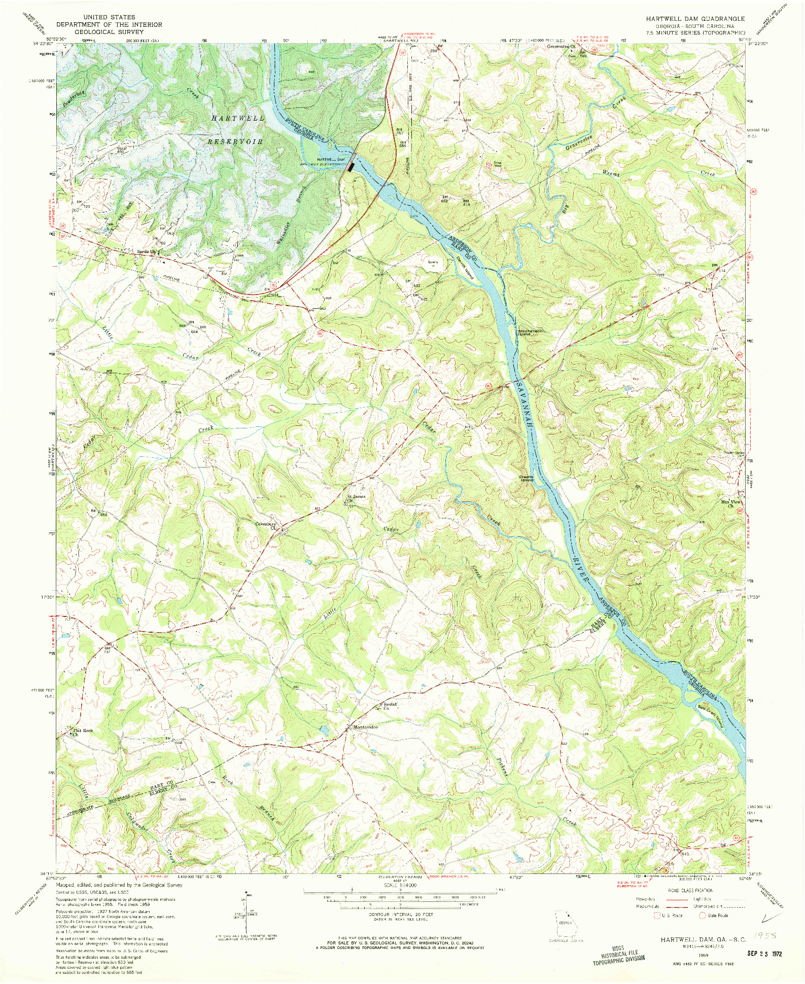 USGS 1:24000-SCALE QUADRANGLE FOR HARTWELL DAM, GA 1959