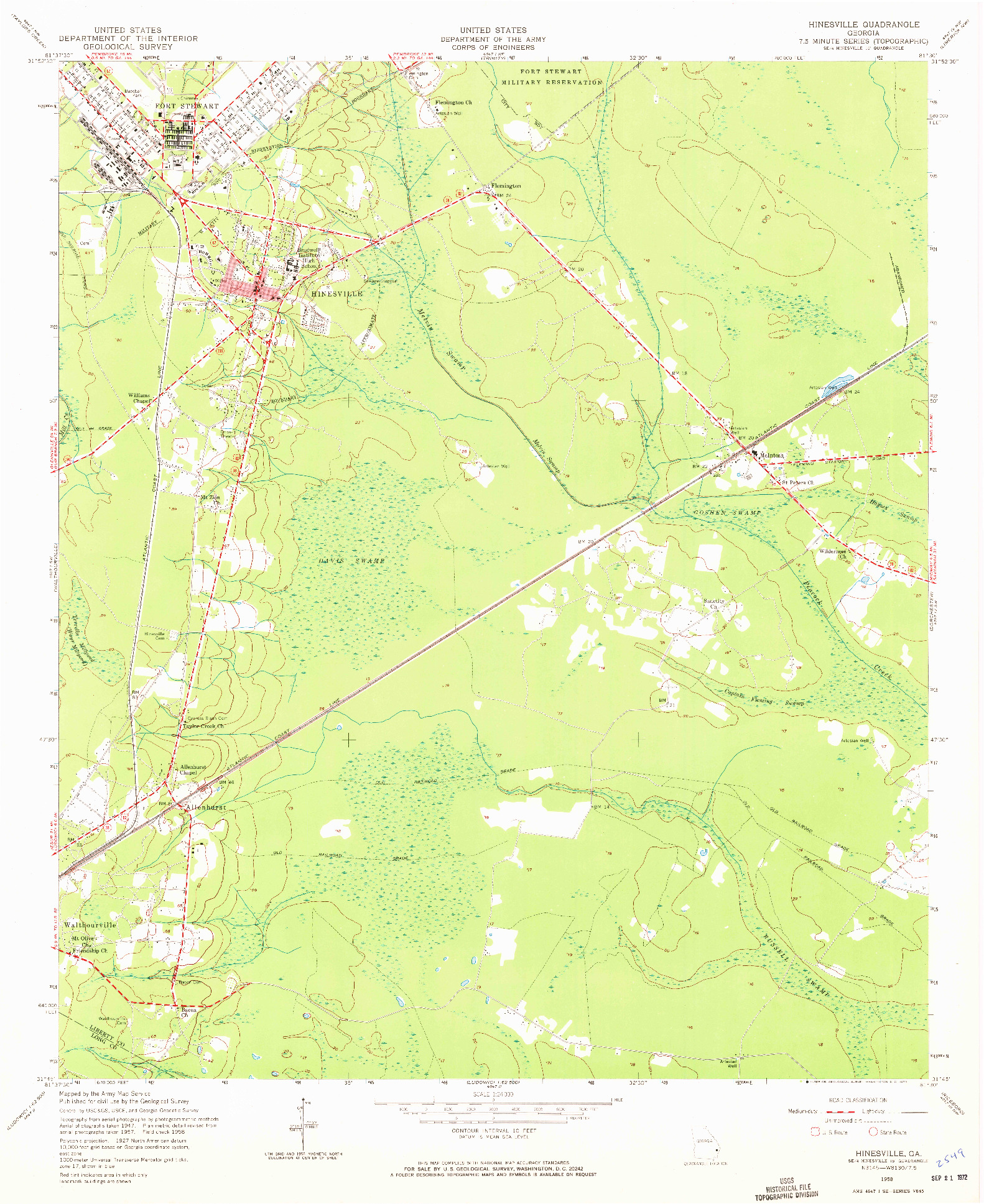 USGS 1:24000-SCALE QUADRANGLE FOR HINESVILLE, GA 1958