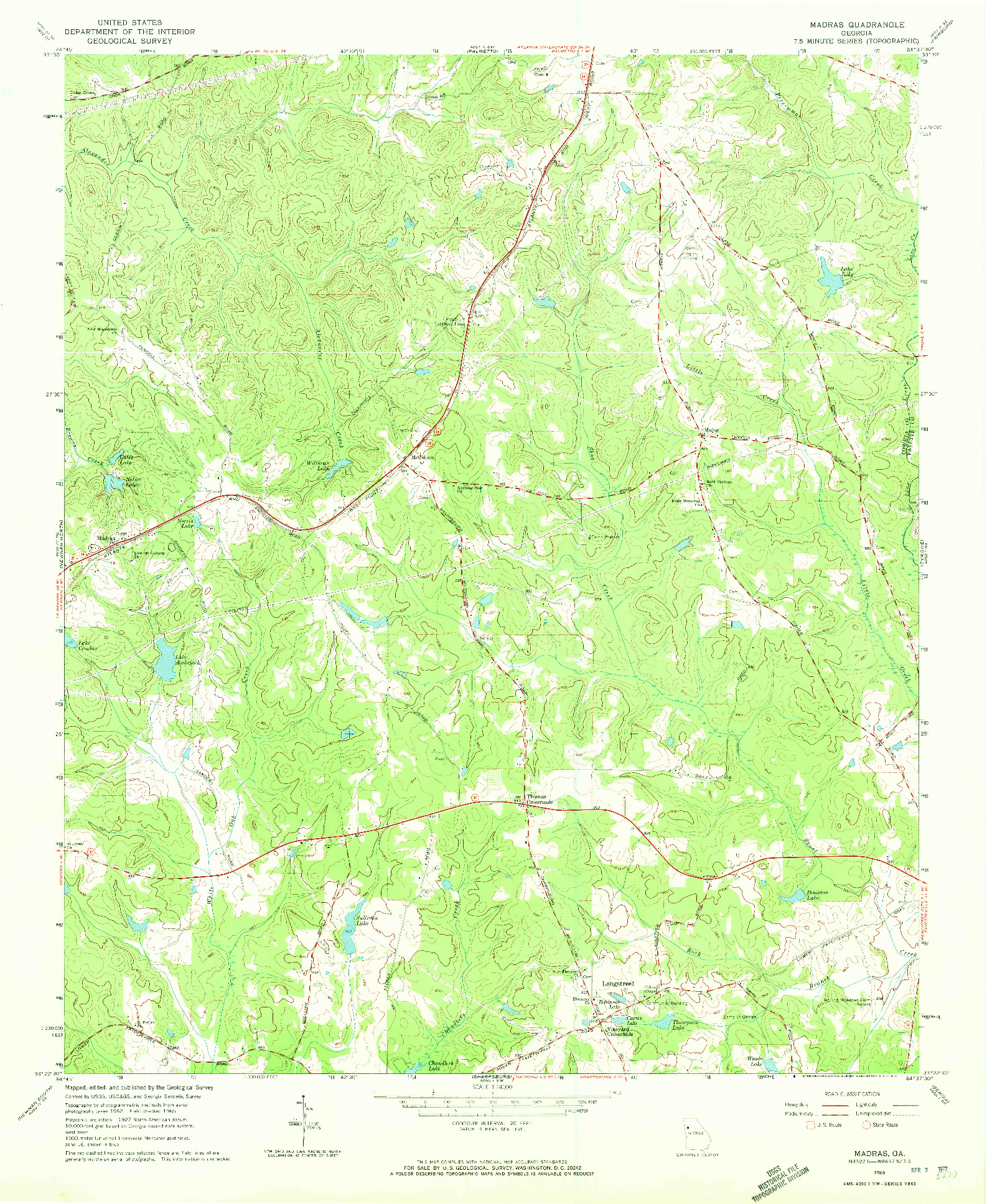 USGS 1:24000-SCALE QUADRANGLE FOR MADRAS, GA 1965