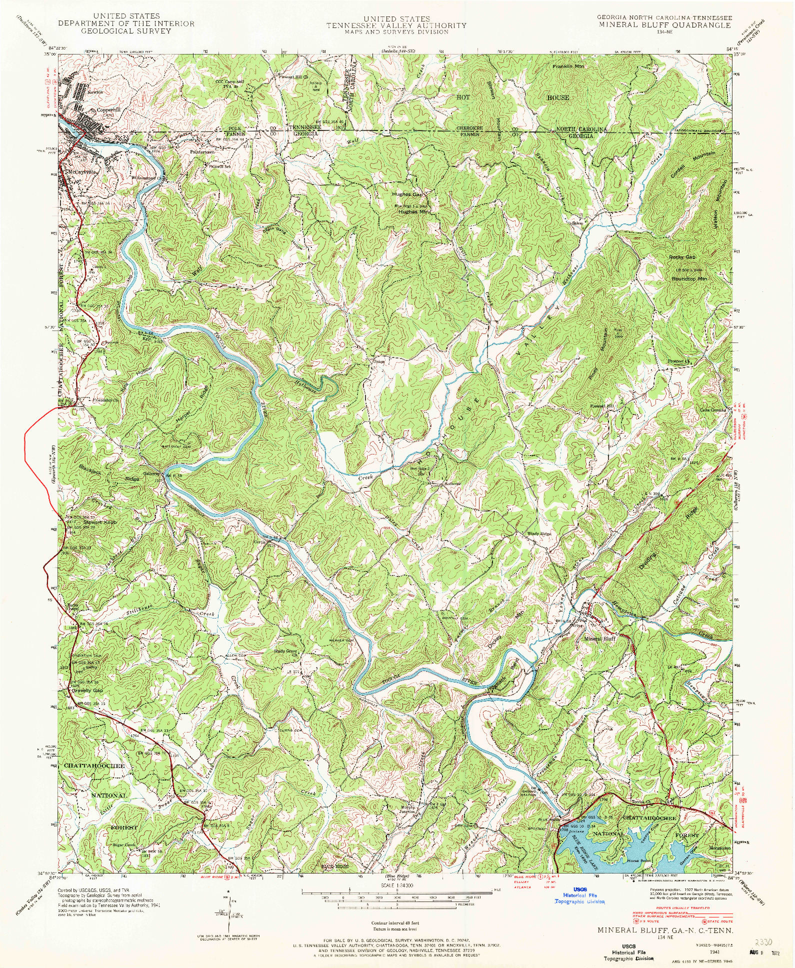 USGS 1:24000-SCALE QUADRANGLE FOR MINERAL BLUFF, GA 1941