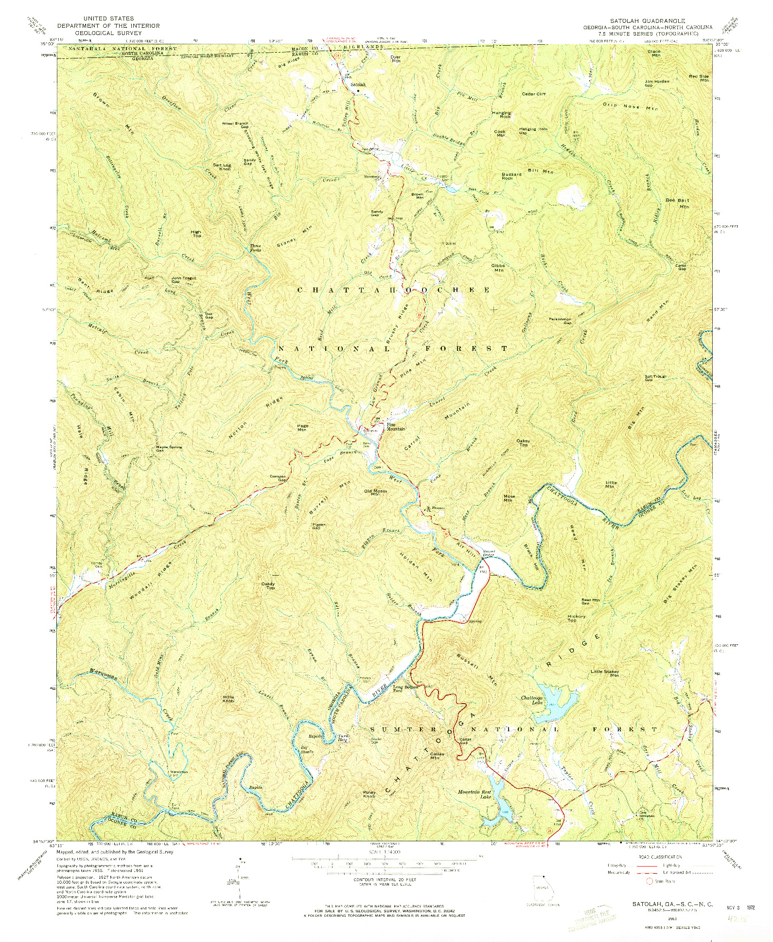 USGS 1:24000-SCALE QUADRANGLE FOR SATOLAH, GA 1961