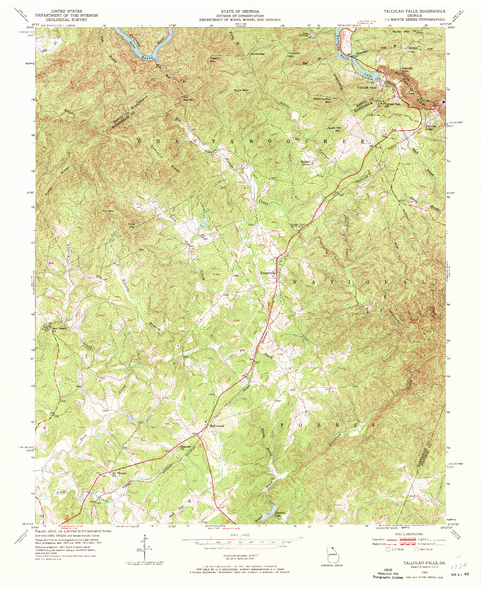 USGS 1:24000-SCALE QUADRANGLE FOR TALLULAH FALLS, GA 1953