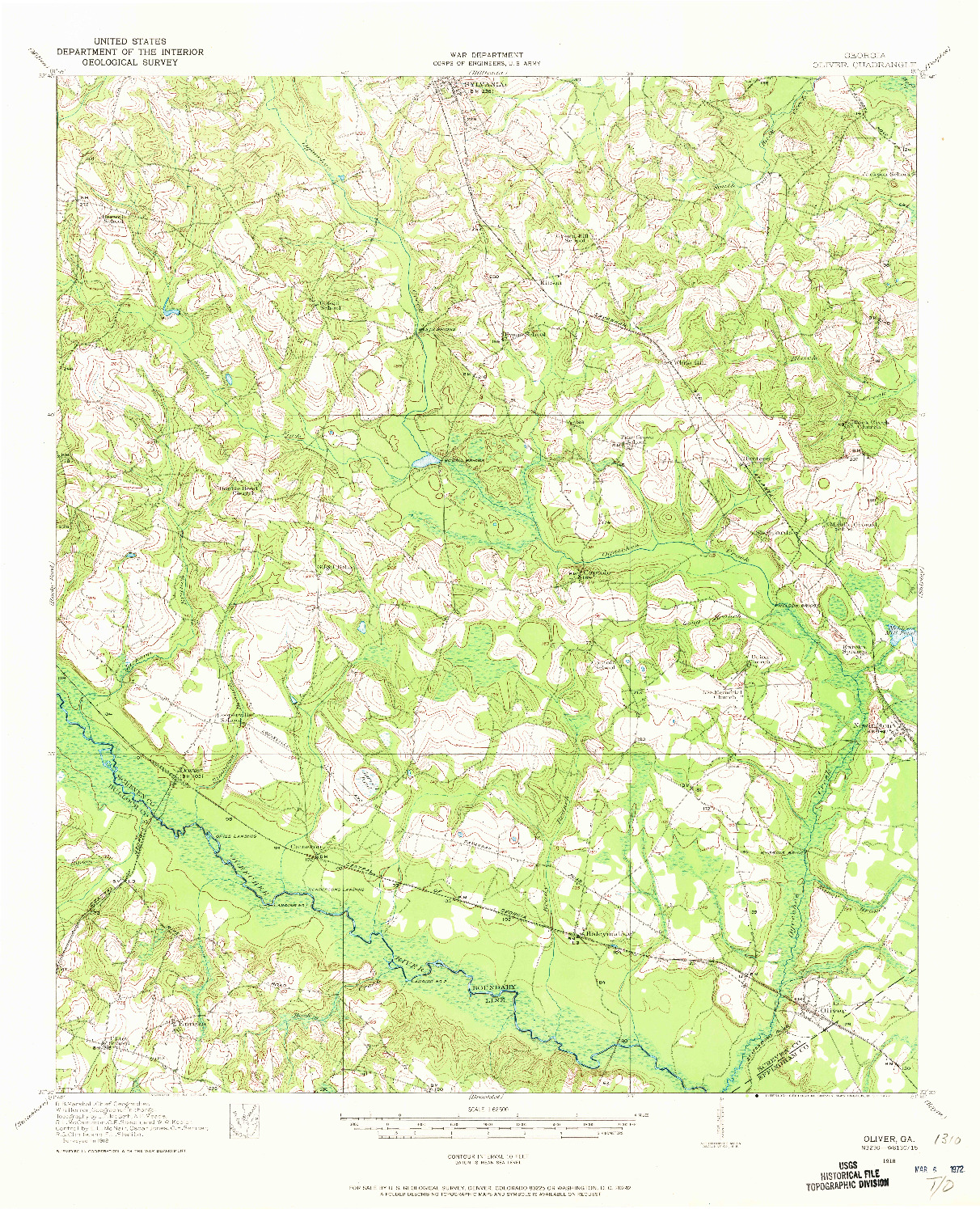 USGS 1:62500-SCALE QUADRANGLE FOR OLIVER, GA 1918