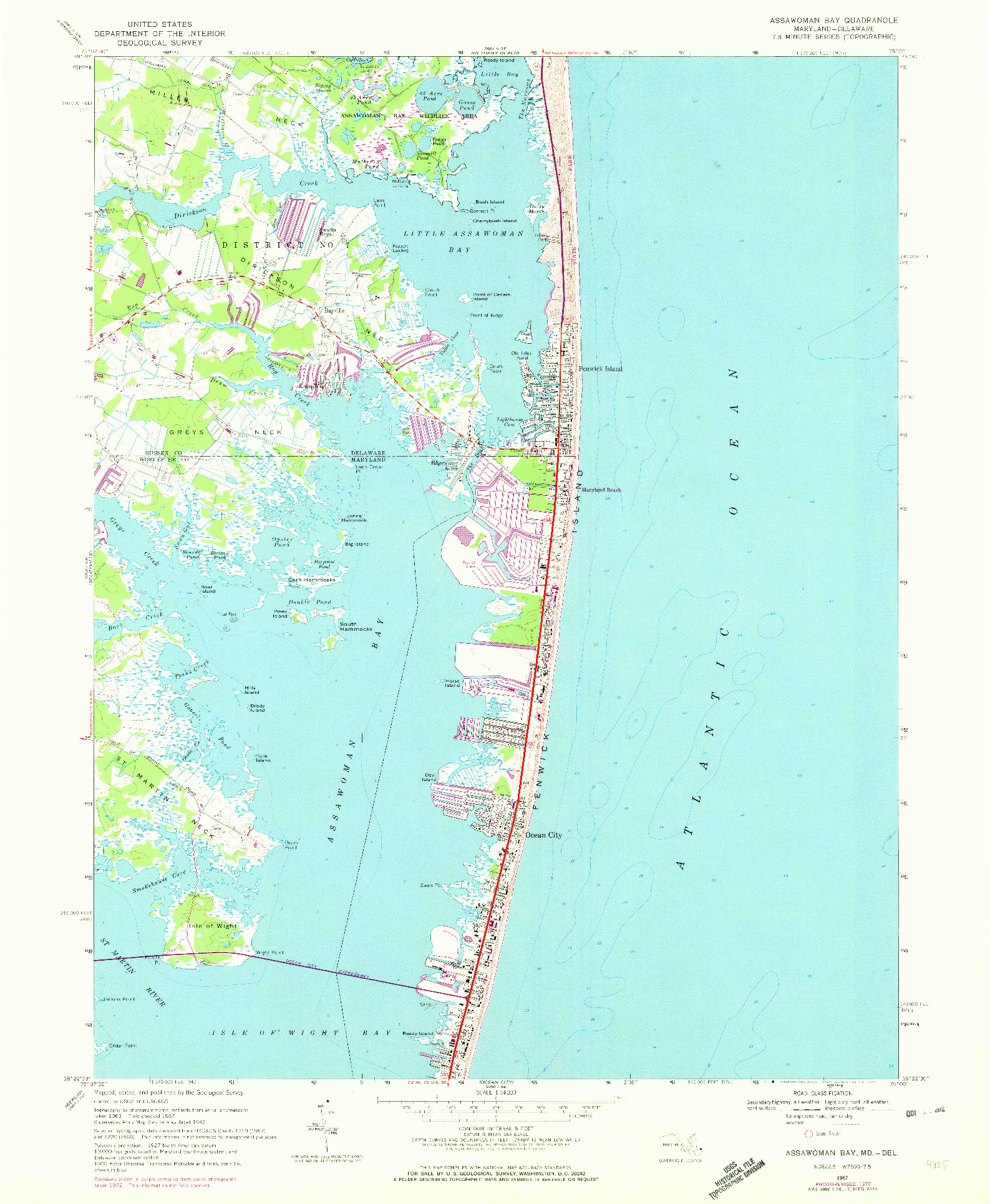 USGS 1:24000-SCALE QUADRANGLE FOR ASSAWOMAN BAY, MD 1967