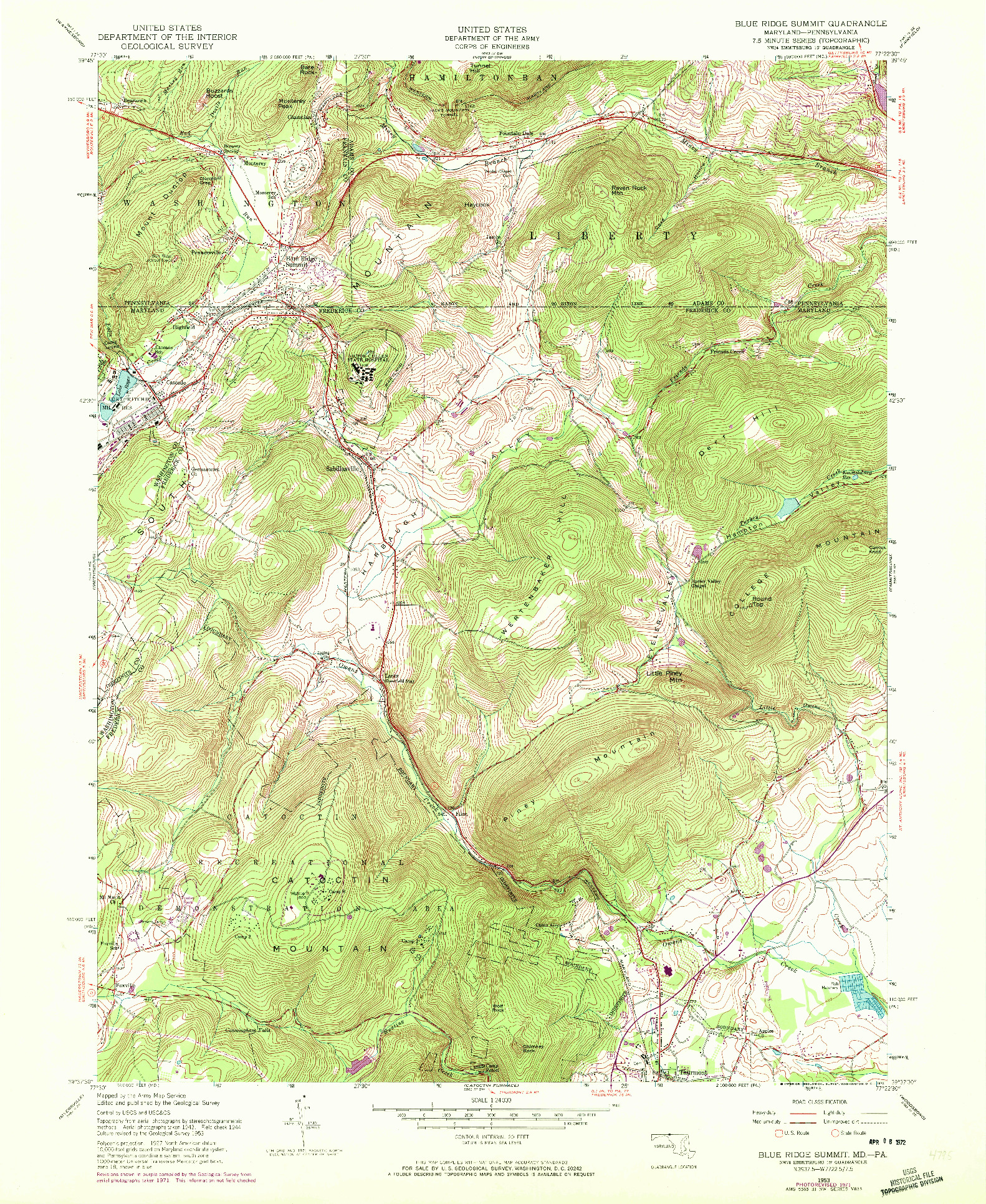 USGS 1:24000-SCALE QUADRANGLE FOR BLUE RIDGE SUMMIT, MD 1953