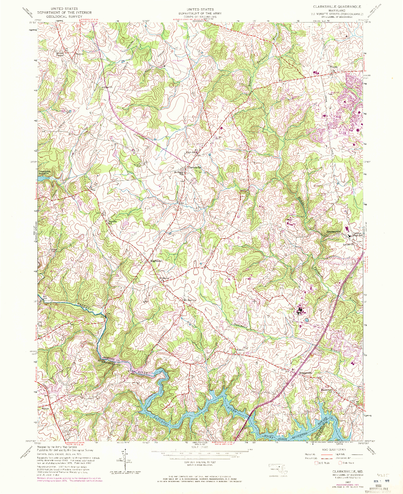 USGS 1:24000-SCALE QUADRANGLE FOR CLARKSVILLE, MD 1957