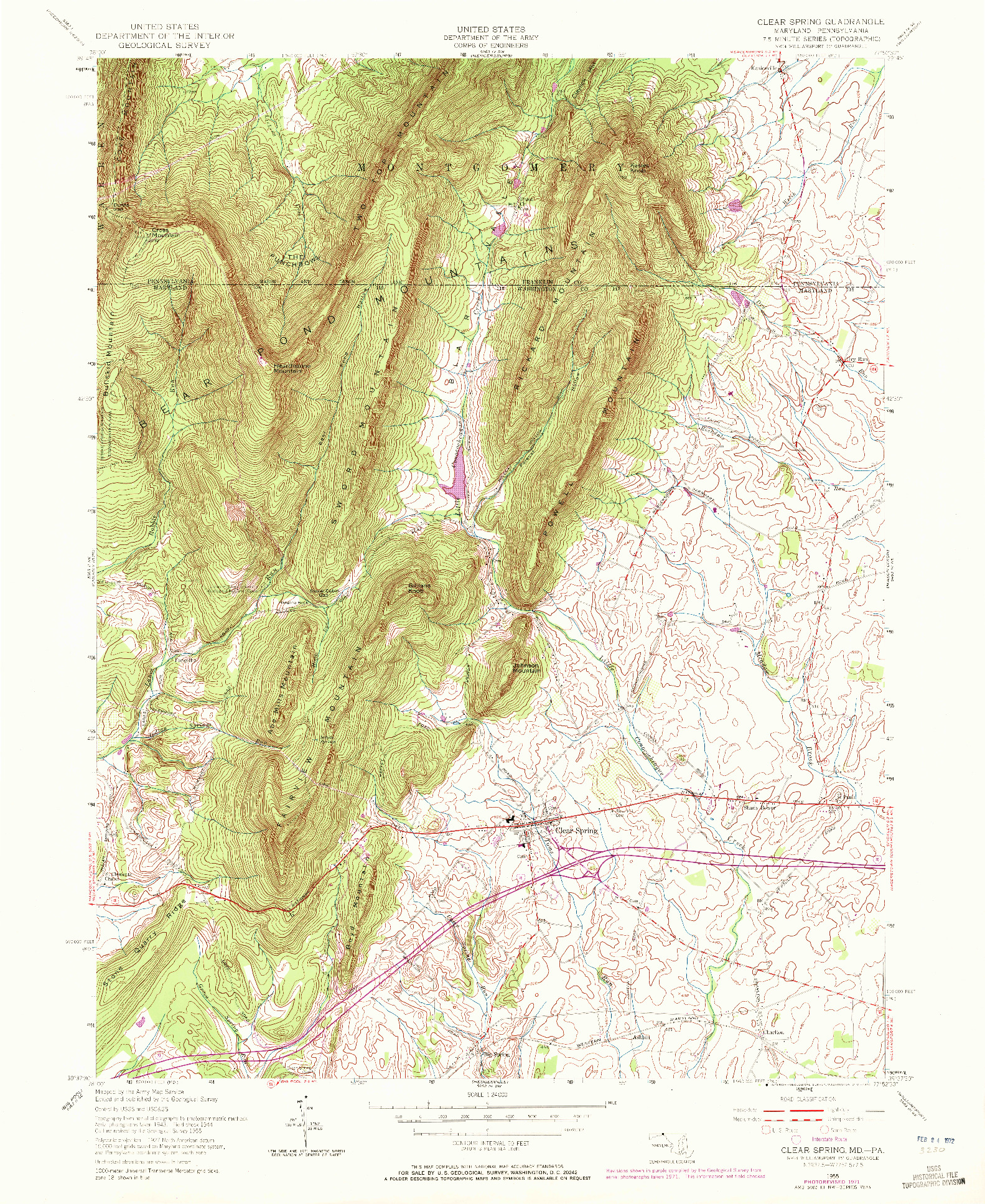 USGS 1:24000-SCALE QUADRANGLE FOR CLEAR SPRING, MD 1955