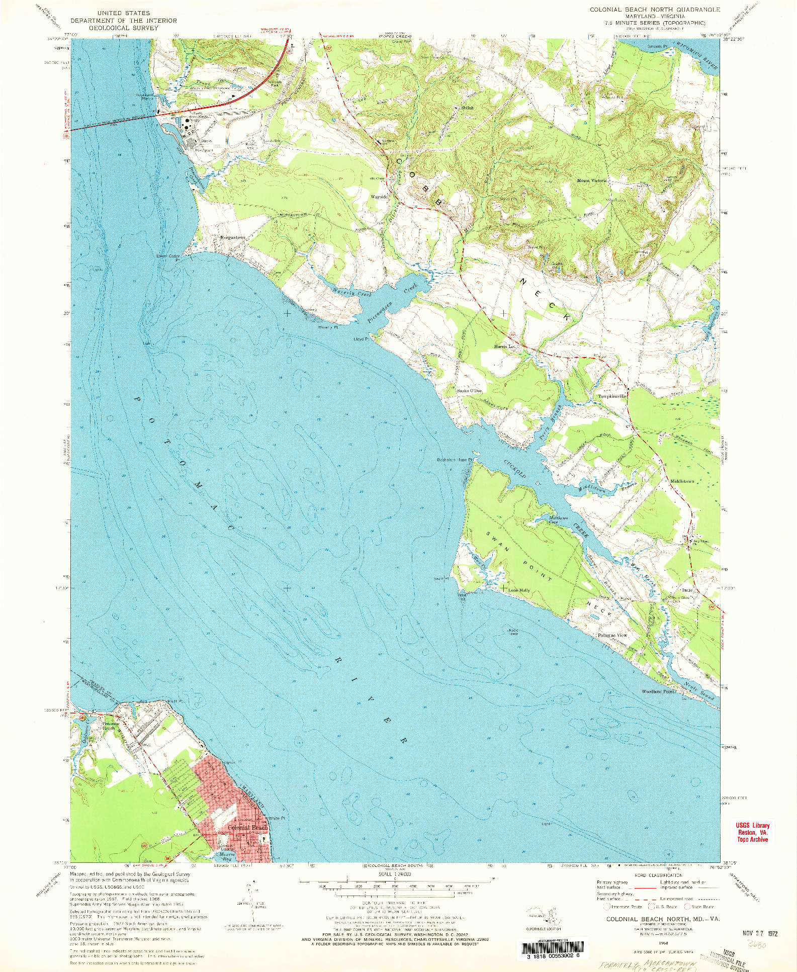 USGS 1:24000-SCALE QUADRANGLE FOR COLONIAL BEACH NORTH, MD 1968