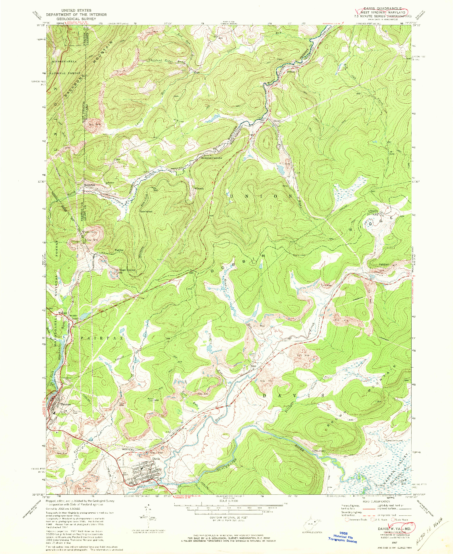 USGS 1:24000-SCALE QUADRANGLE FOR DAVIS, MD 1967