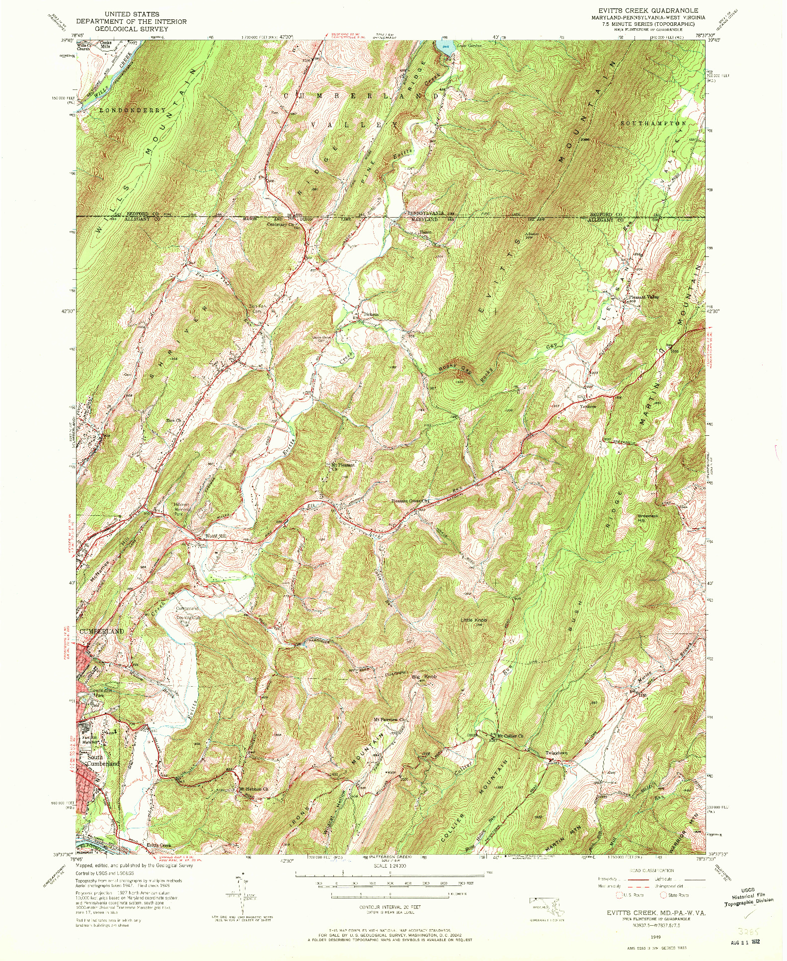 USGS 1:24000-SCALE QUADRANGLE FOR EVITTS CREEK, MD 1949