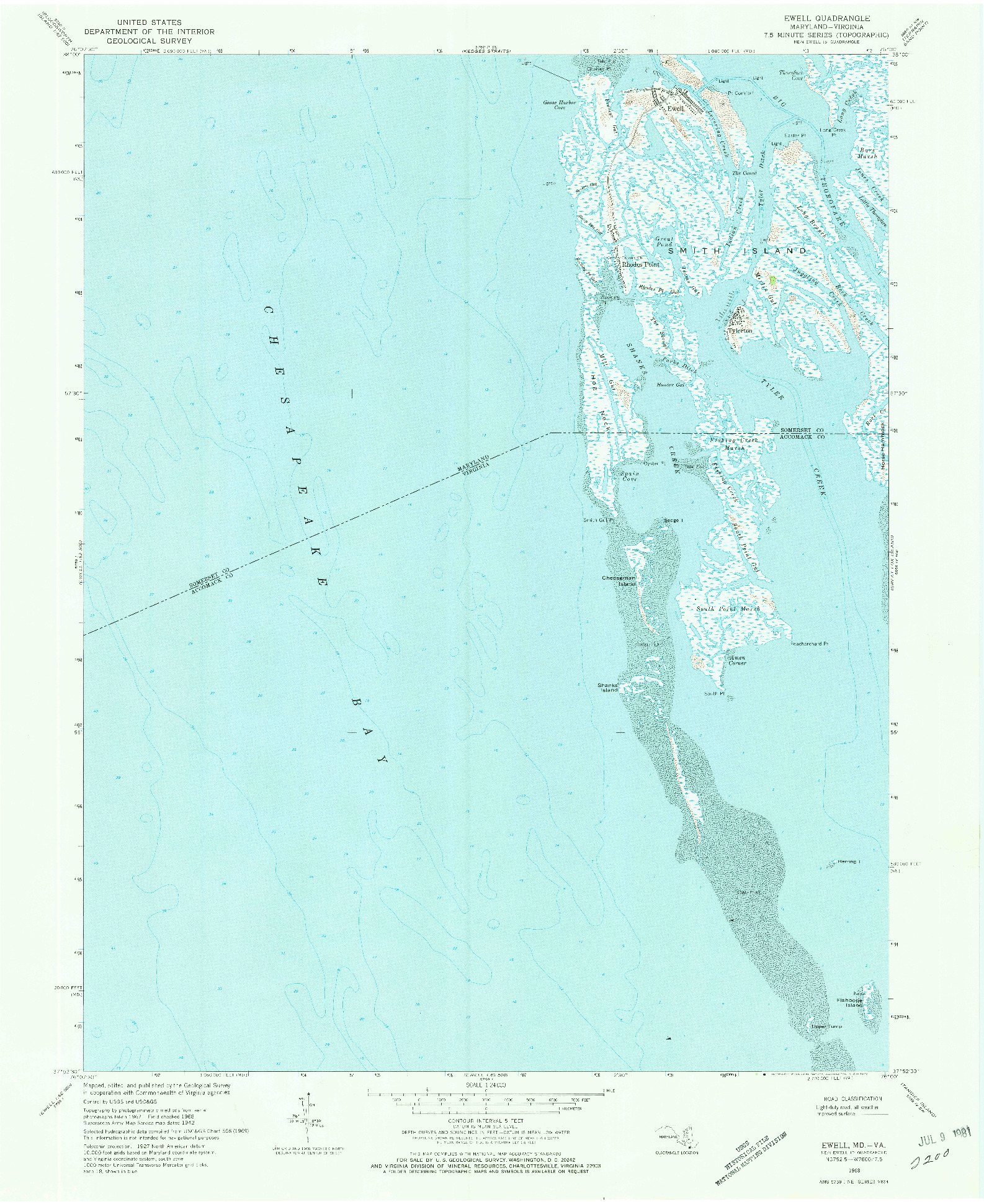 USGS 1:24000-SCALE QUADRANGLE FOR EWELL, MD 1968