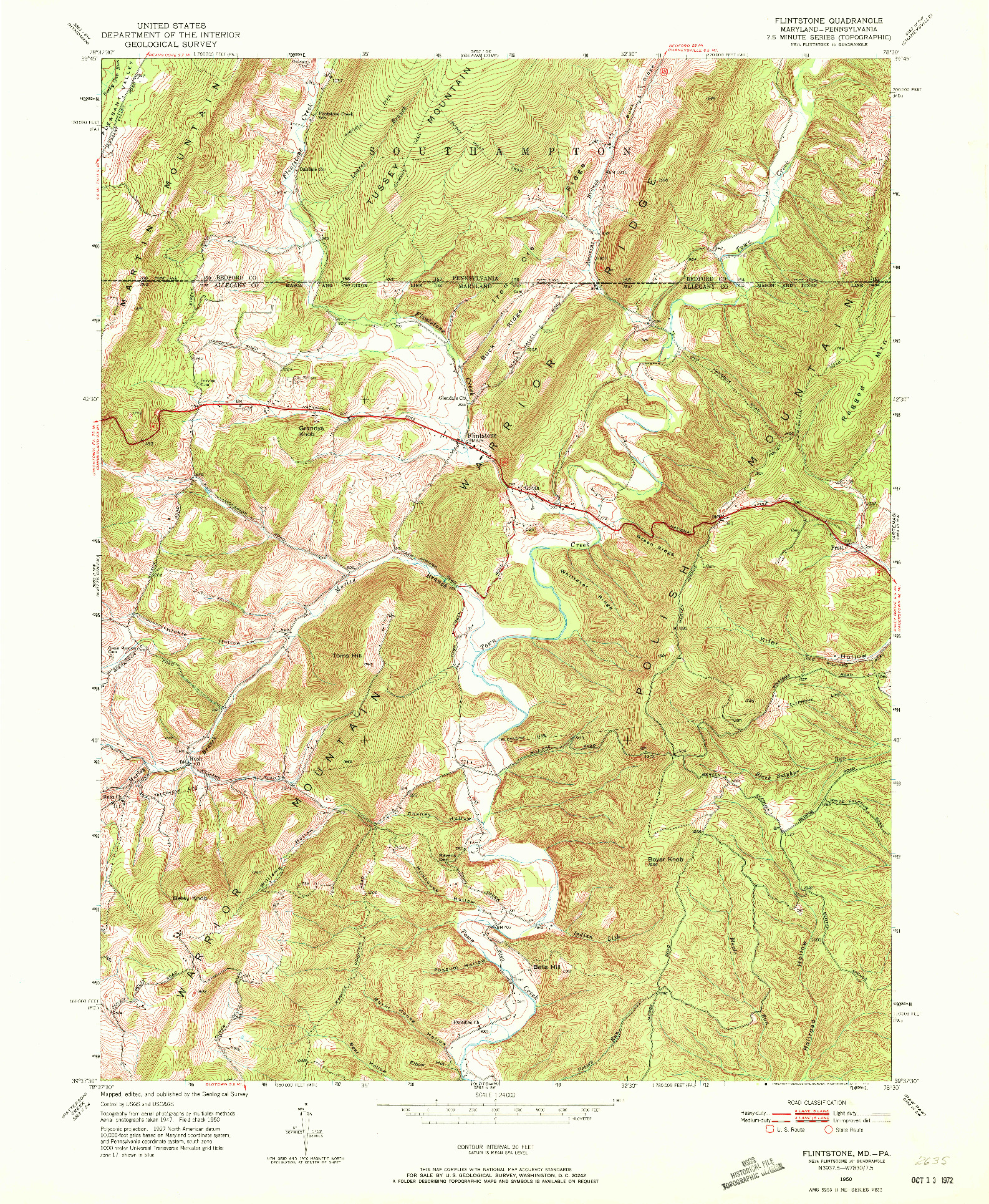 USGS 1:24000-SCALE QUADRANGLE FOR FLINTSTONE, MD 1950