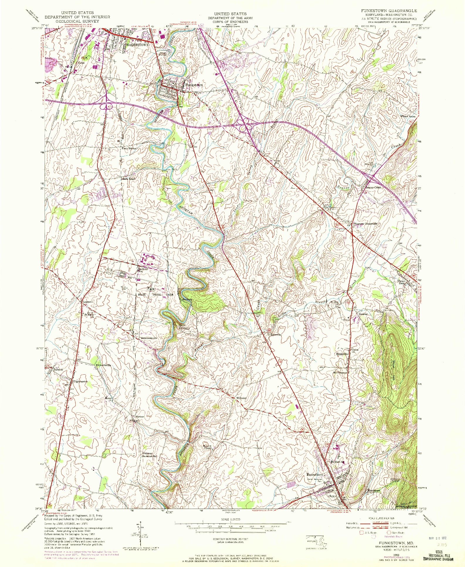 USGS 1:24000-SCALE QUADRANGLE FOR FUNKSTOWN, MD 1953