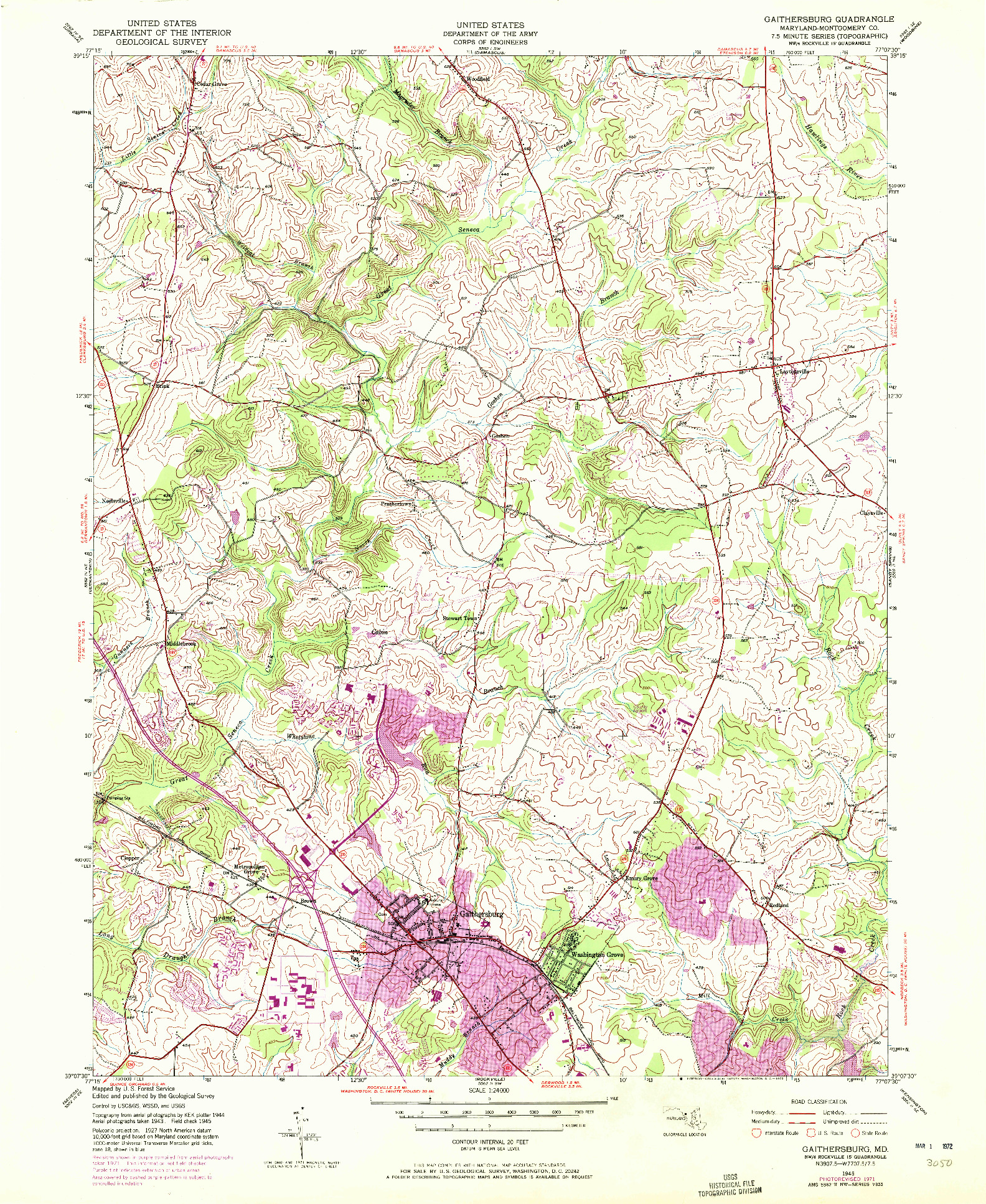 USGS 1:24000-SCALE QUADRANGLE FOR GAITHERSBURG, MD 1945