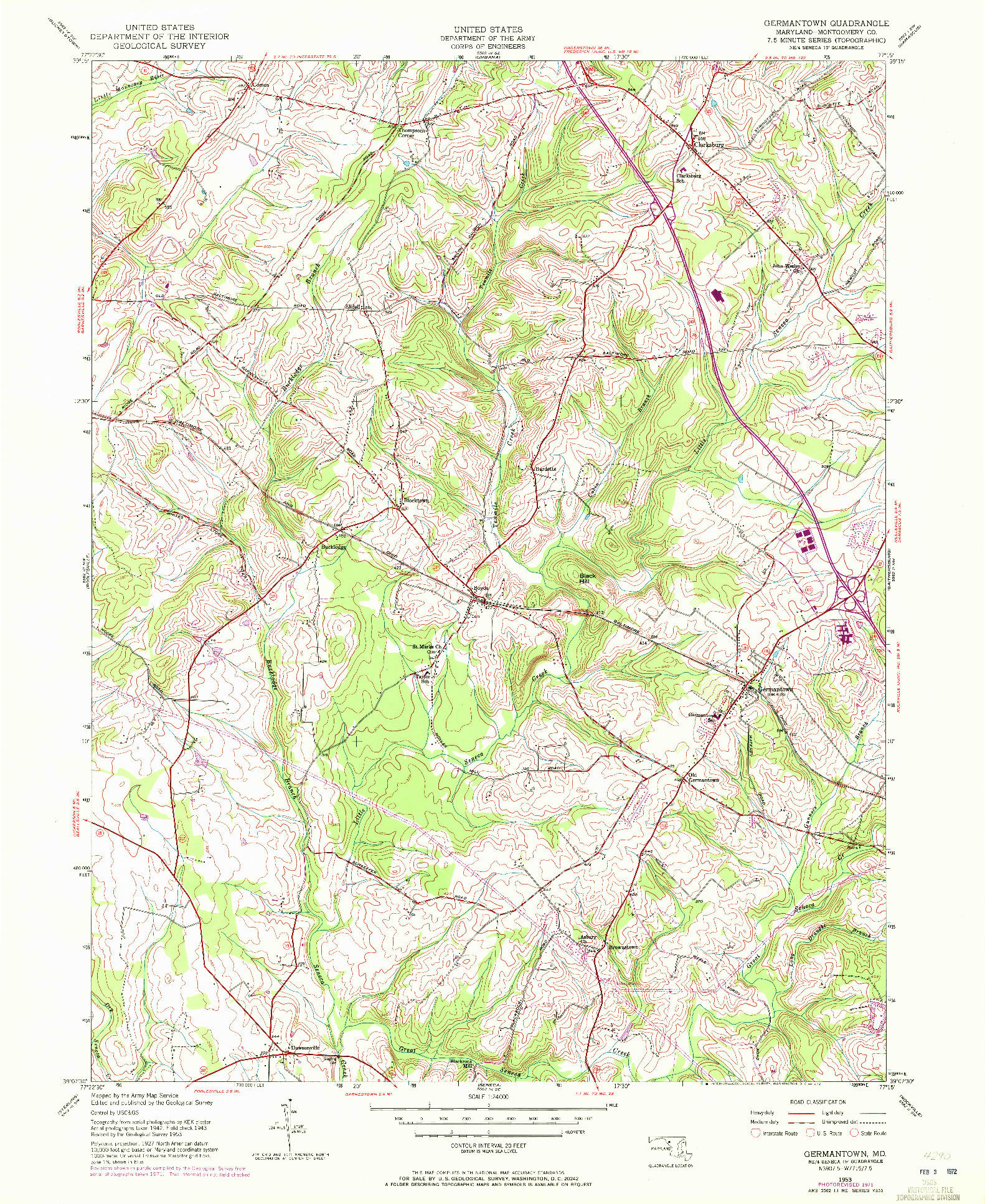 USGS 1:24000-SCALE QUADRANGLE FOR GERMANTOWN, MD 1953