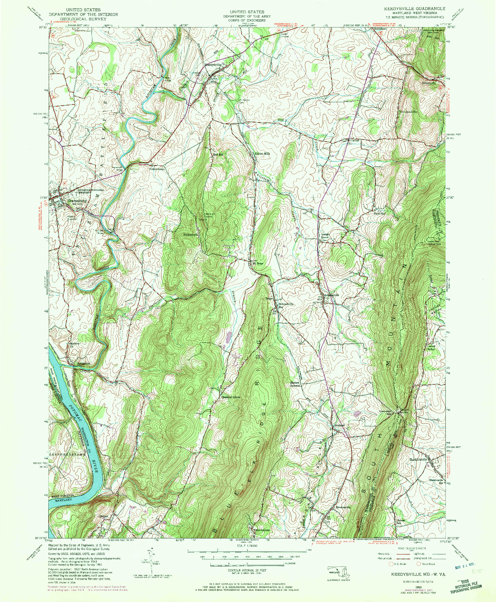 USGS 1:24000-SCALE QUADRANGLE FOR KEEDYSVILLE, MD 1953