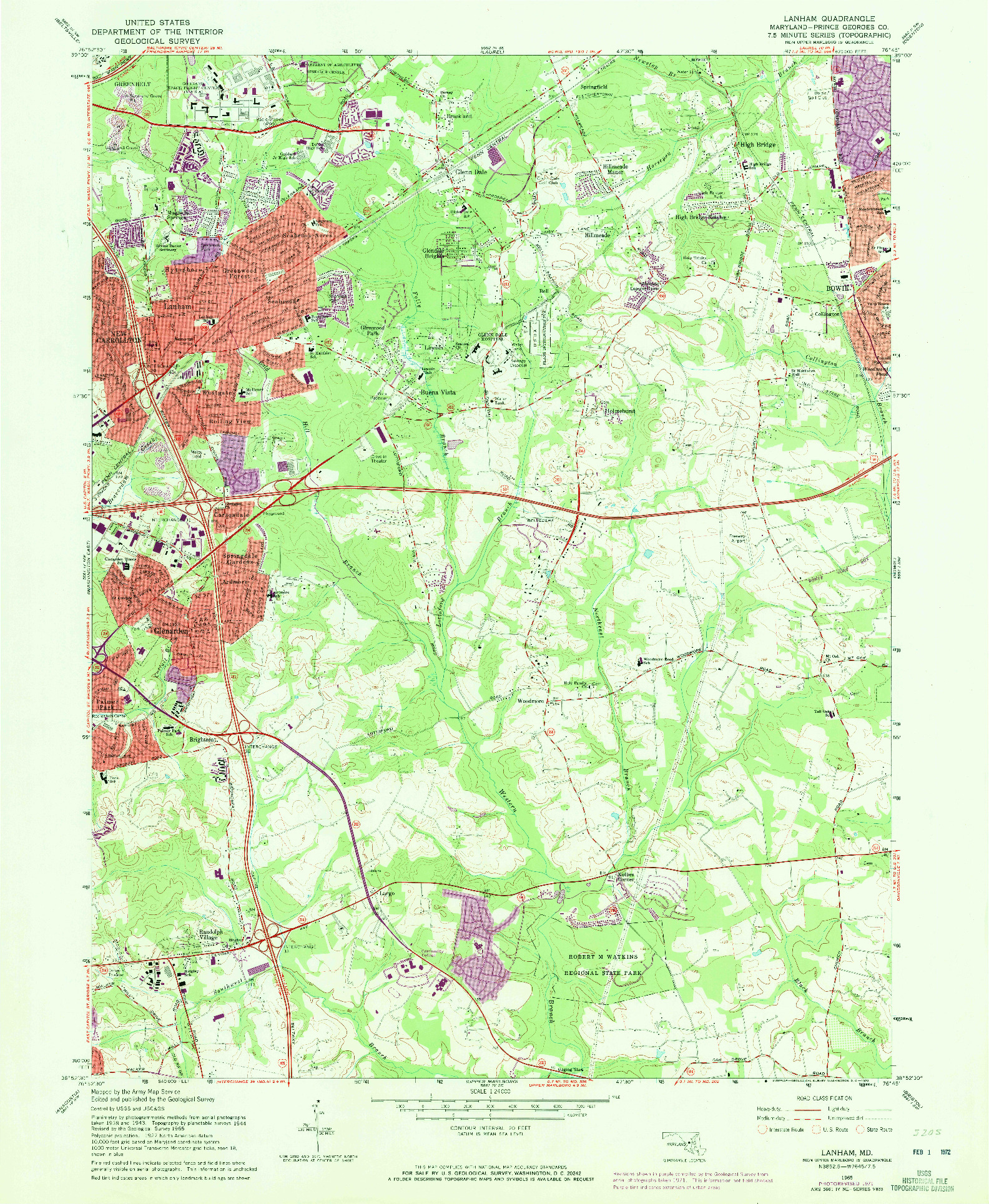 USGS 1:24000-SCALE QUADRANGLE FOR LANHAM, MD 1965