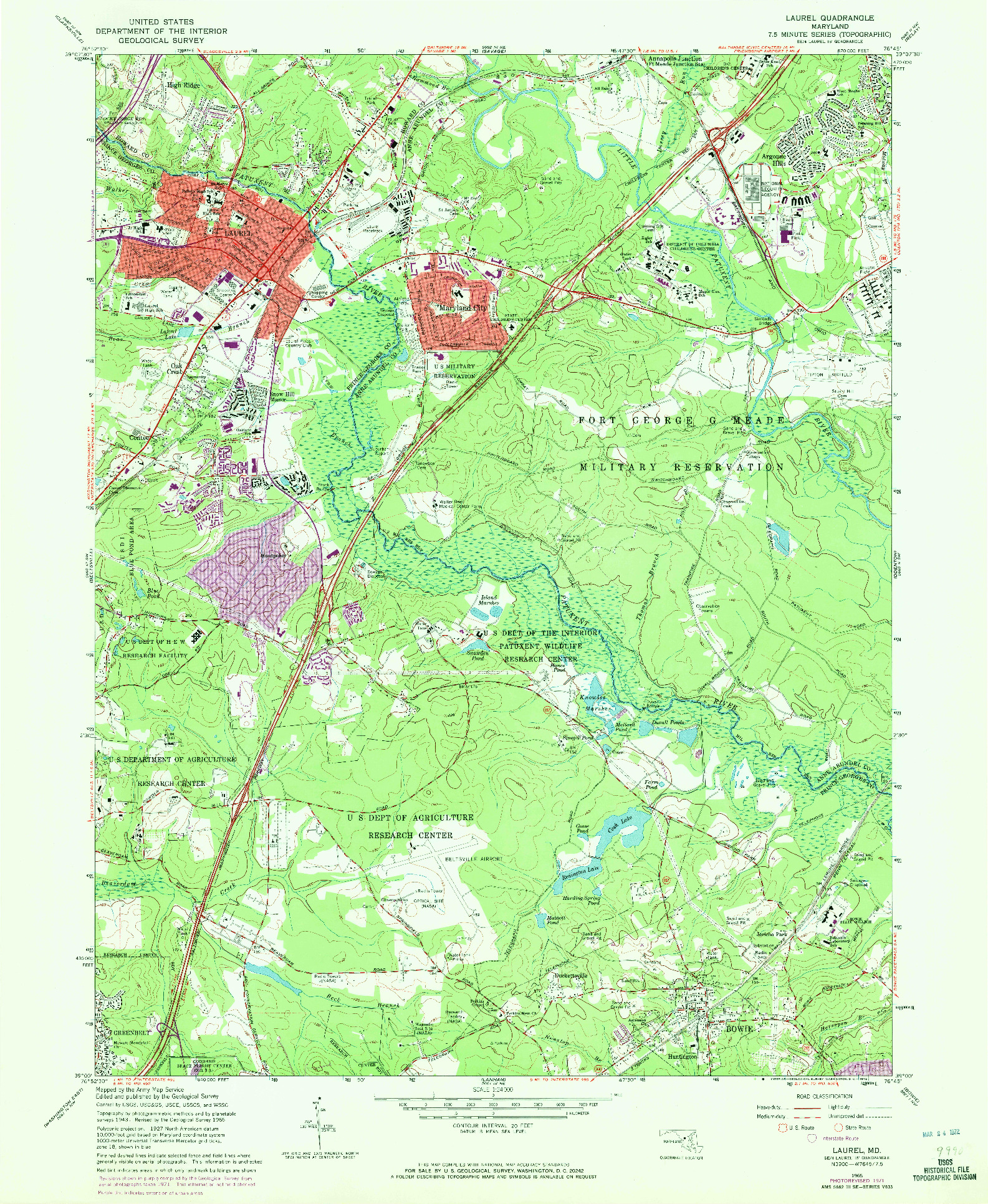 USGS 1:24000-SCALE QUADRANGLE FOR LAUREL, MD 1965