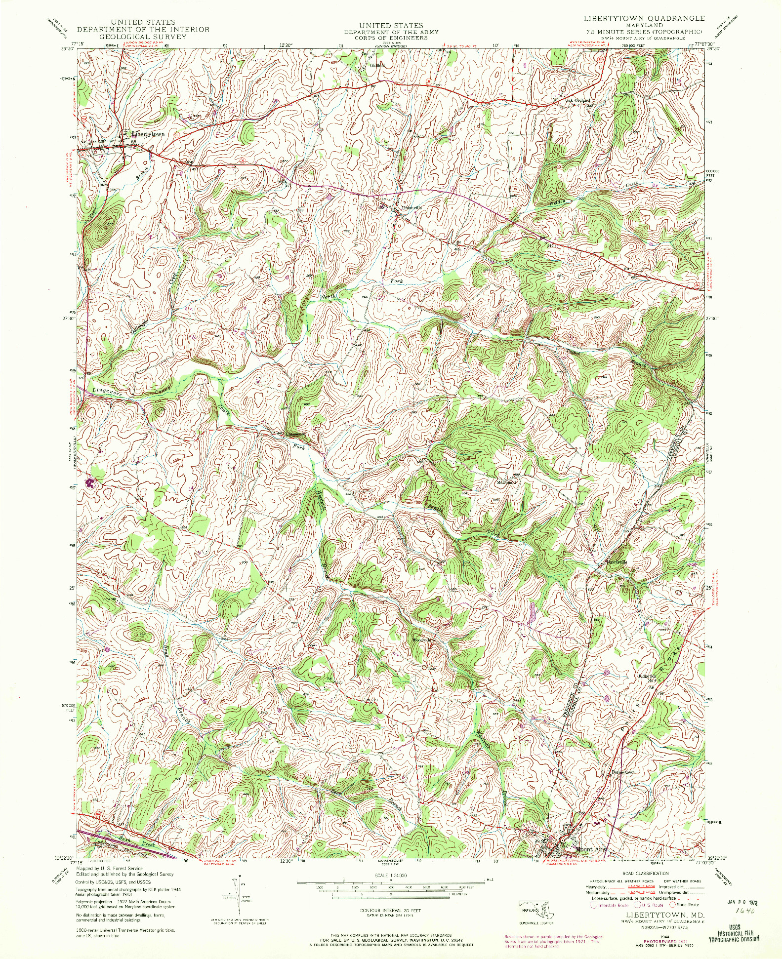 USGS 1:24000-SCALE QUADRANGLE FOR LIBERTYTOWN, MD 1944