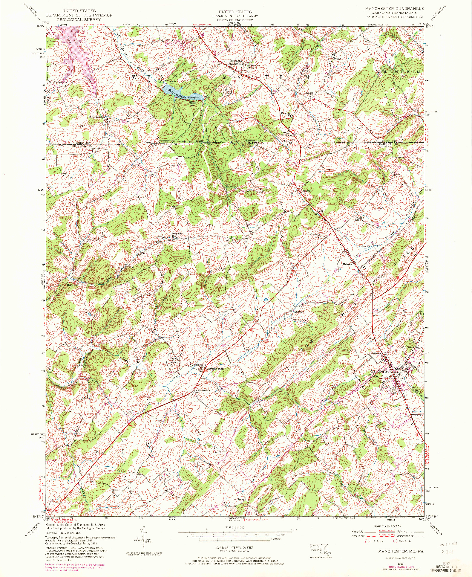 USGS 1:24000-SCALE QUADRANGLE FOR MANCHESTER, MD 1953
