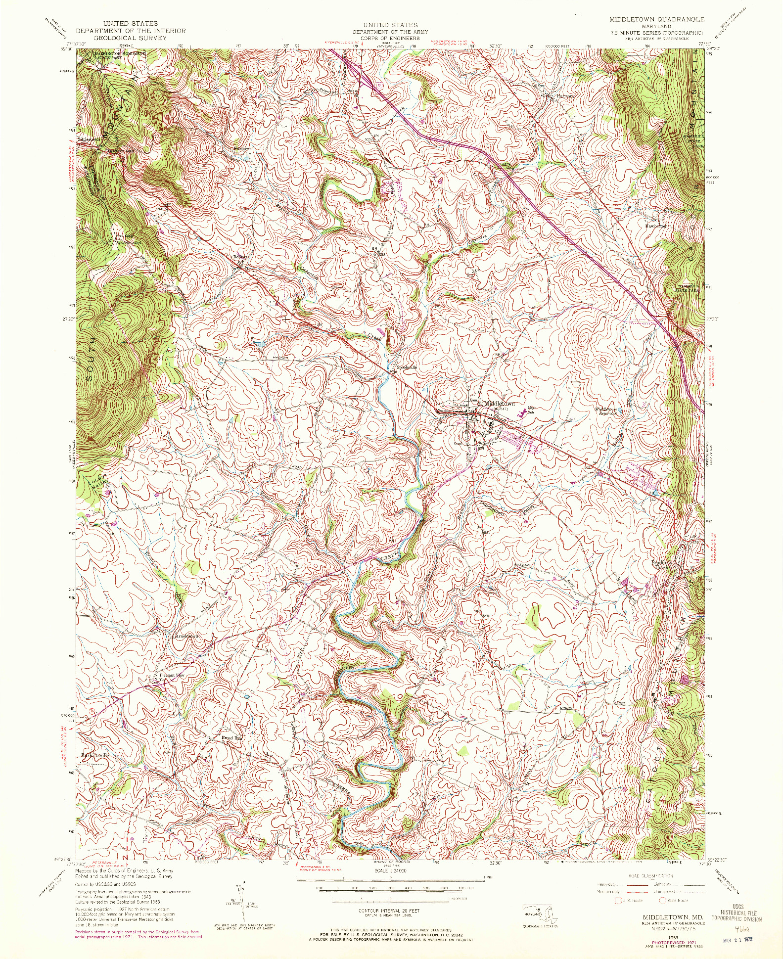 USGS 1:24000-SCALE QUADRANGLE FOR MIDDLETOWN, MD 1953