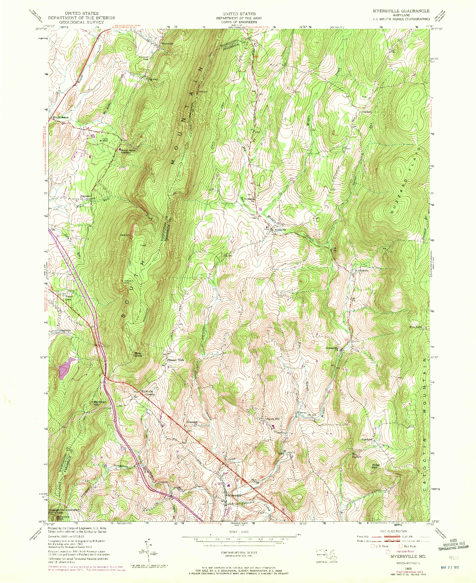 USGS 1:24000-SCALE QUADRANGLE FOR MYERSVILLE, MD 1953