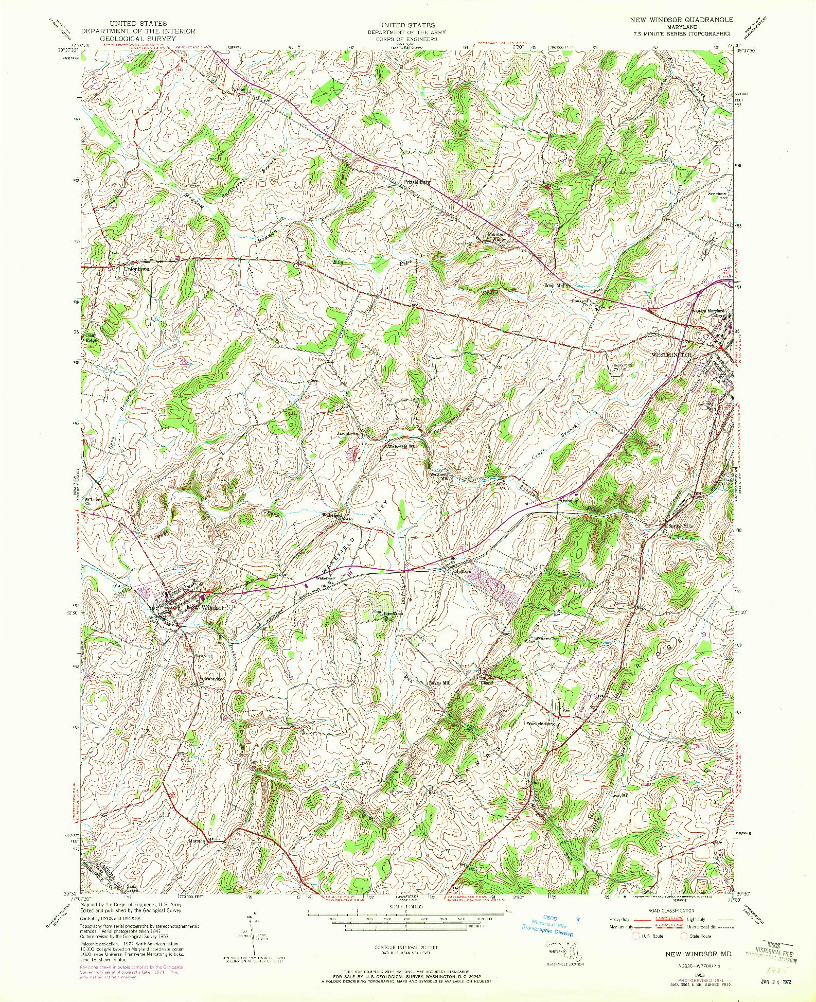 USGS 1:24000-SCALE QUADRANGLE FOR NEW WINDSOR, MD 1953