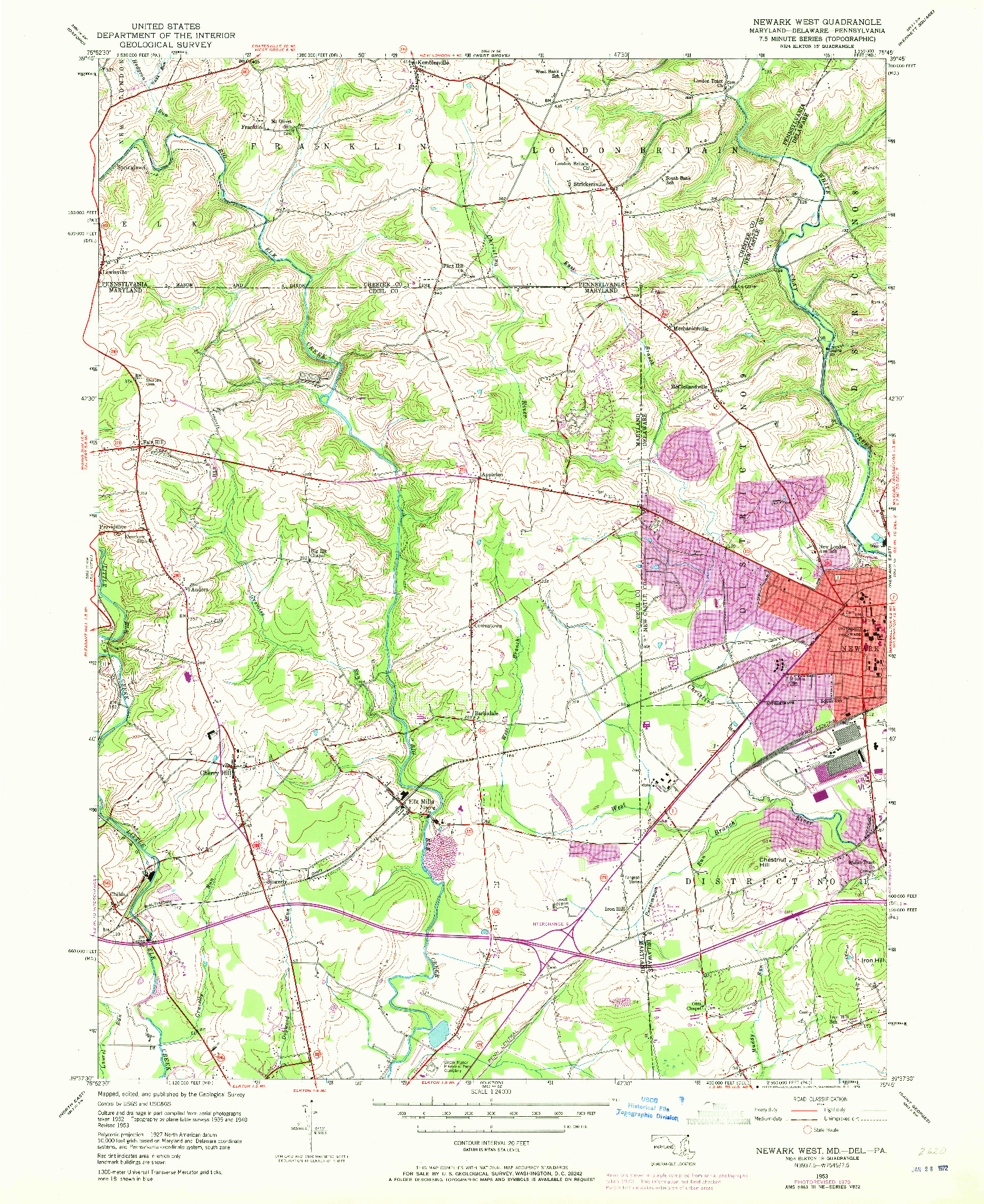 USGS 1:24000-SCALE QUADRANGLE FOR NEWARK WEST, MD 1953