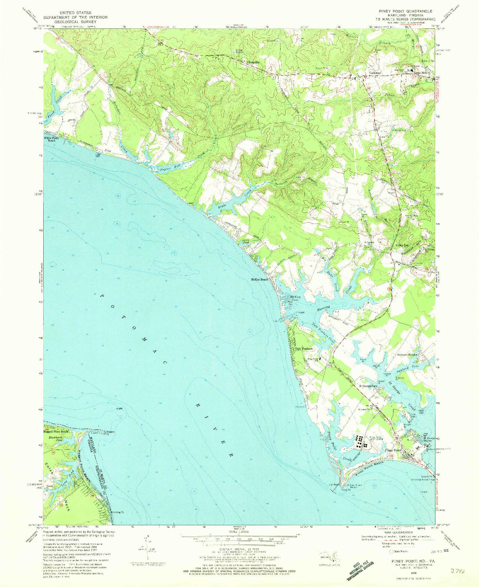 USGS 1:24000-SCALE QUADRANGLE FOR PINEY POINT, MD 1968